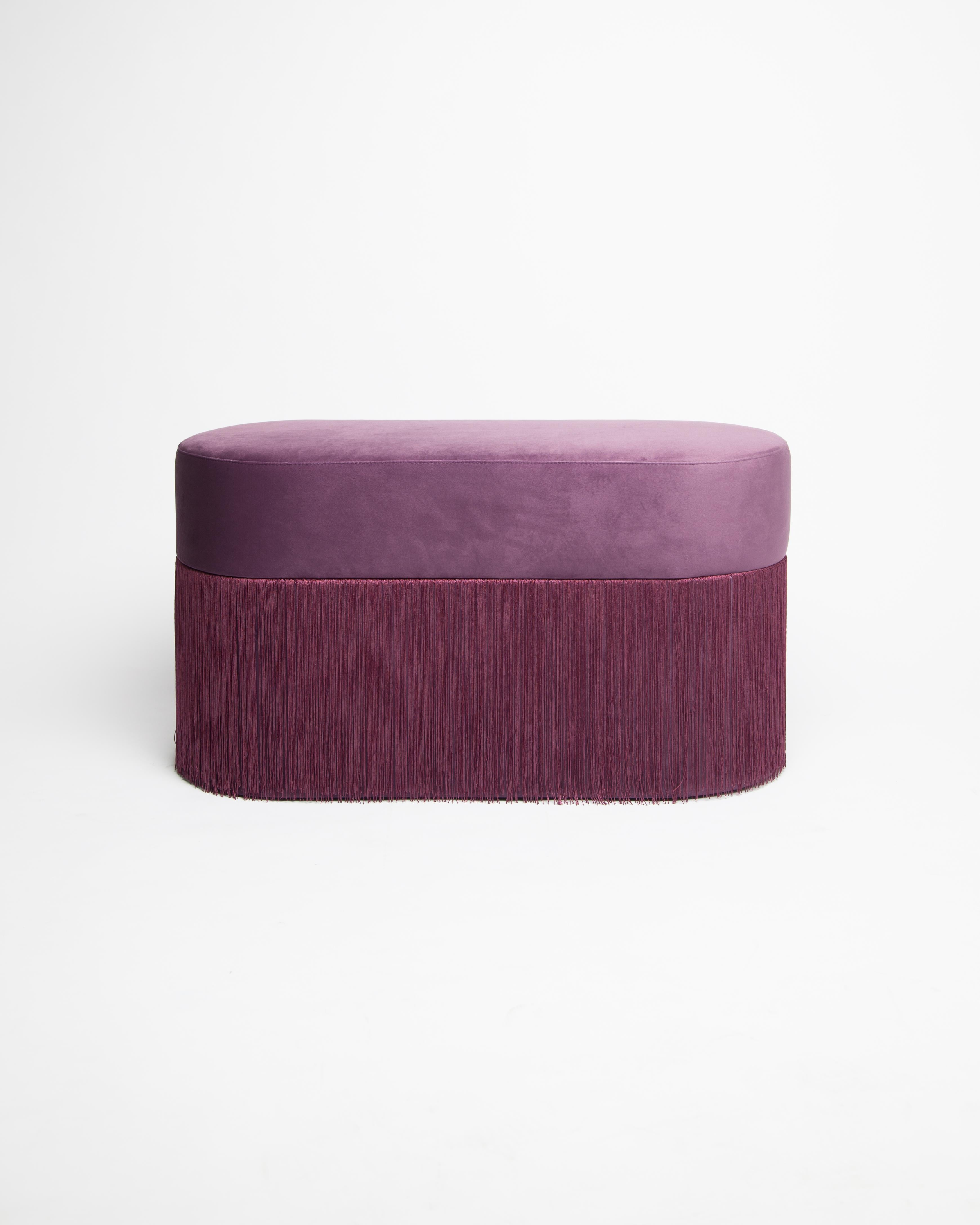 Spanish Pair of Pouf Pill Small and Large Purple in Velvet Upholstery and Fringes For Sale