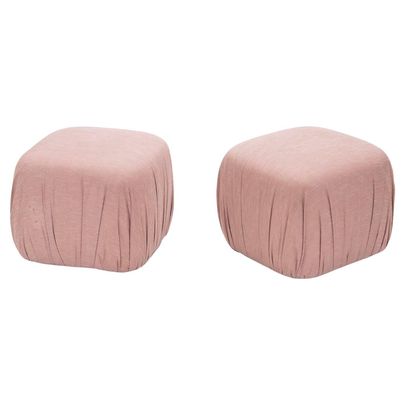 Pair of Pouff Ottomans in Light Mauve