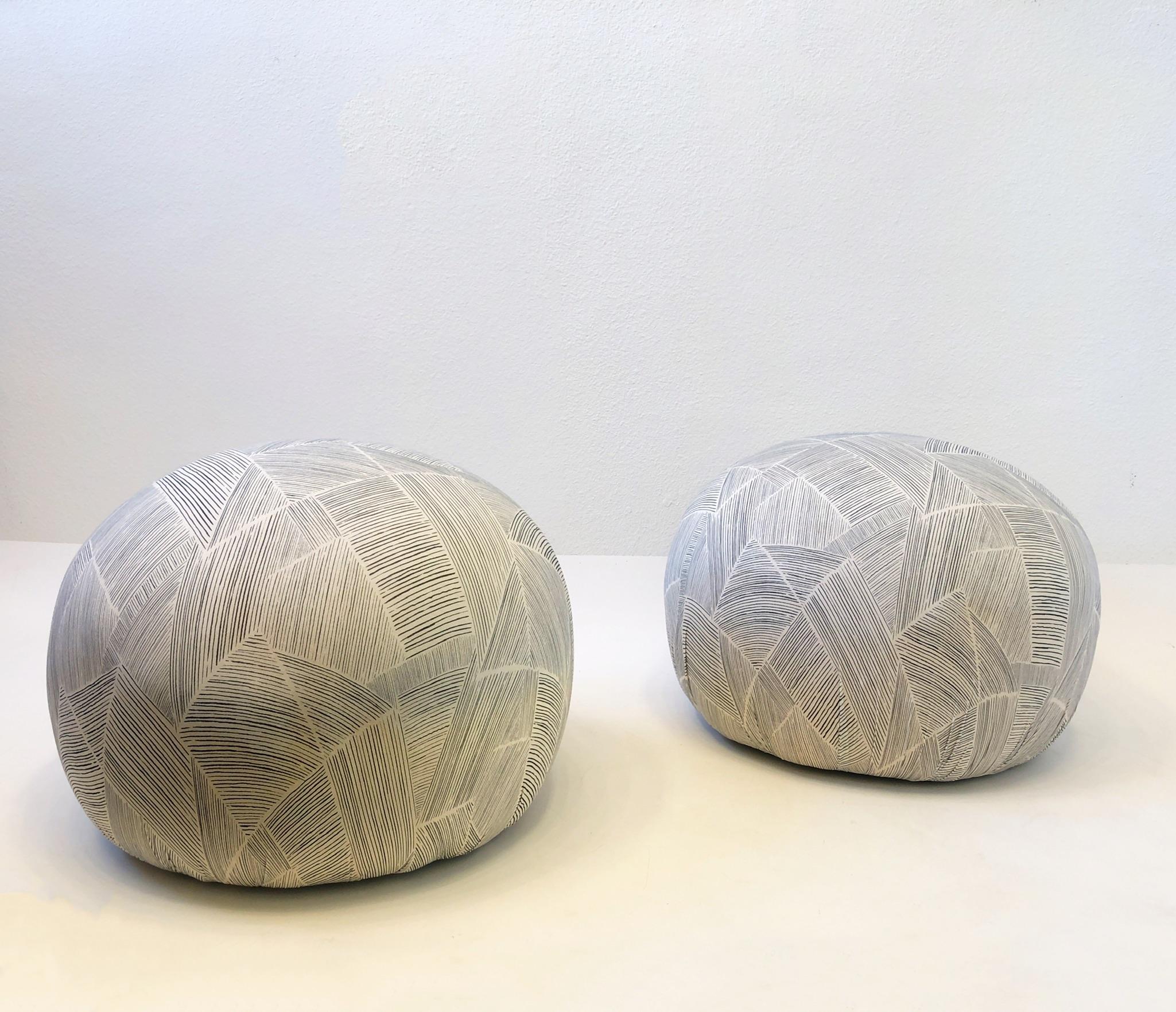 Fabric Pair of Poufs by Directional For Sale