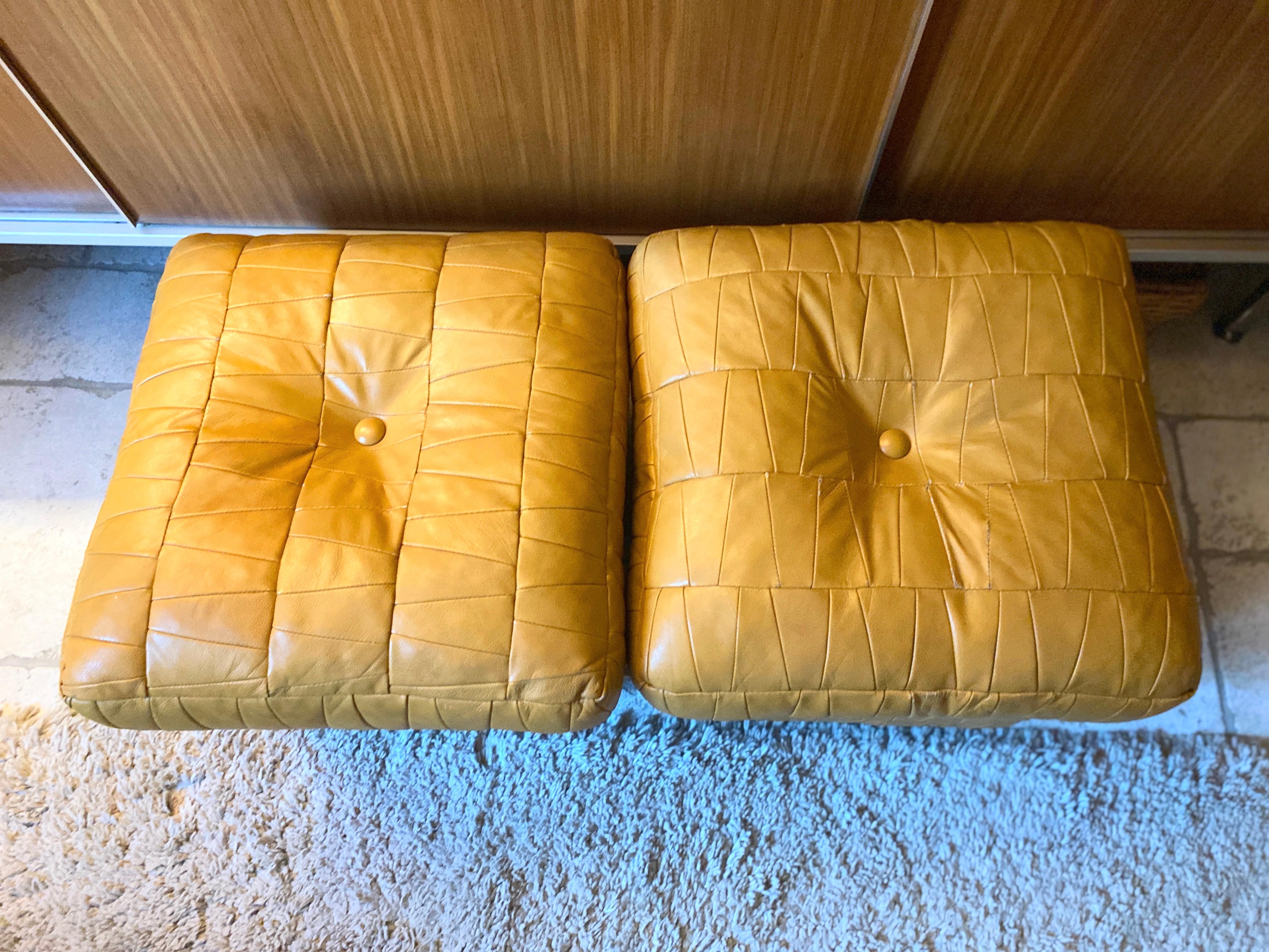 Mid-Century Modern Pair of poufs / chest or Ottoman in leather patchwork De Sede 1970