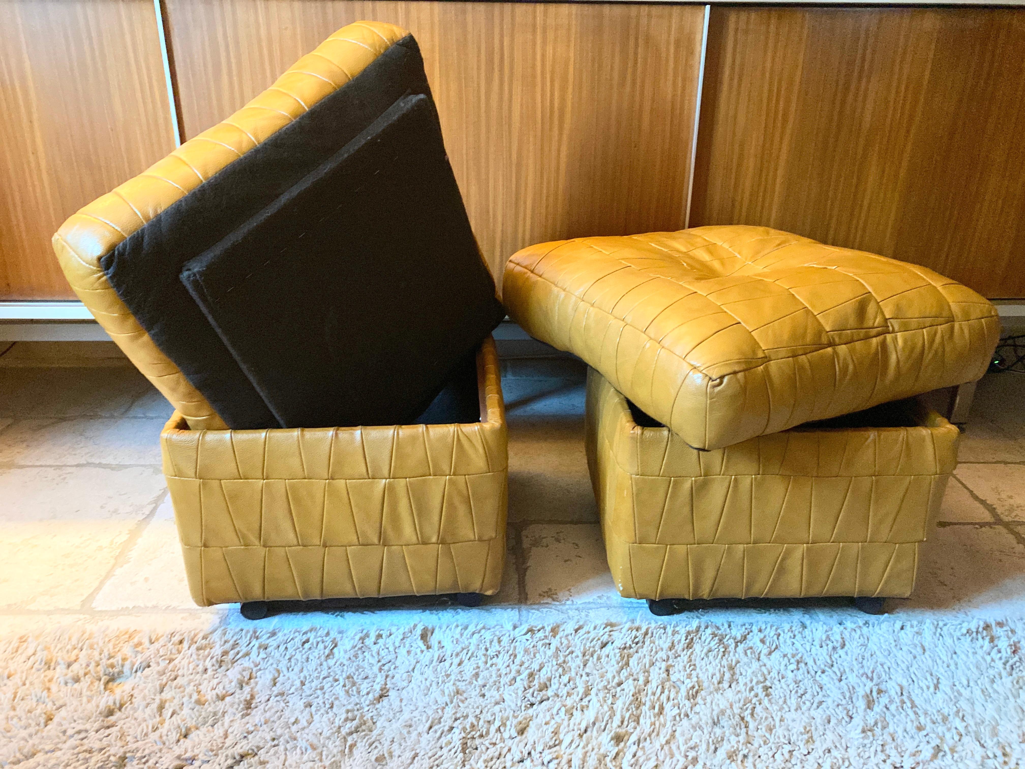 Pair of poufs / chest or Ottoman in leather patchwork De Sede 1970 In Good Condition In Saint Rémy de Provence, FR