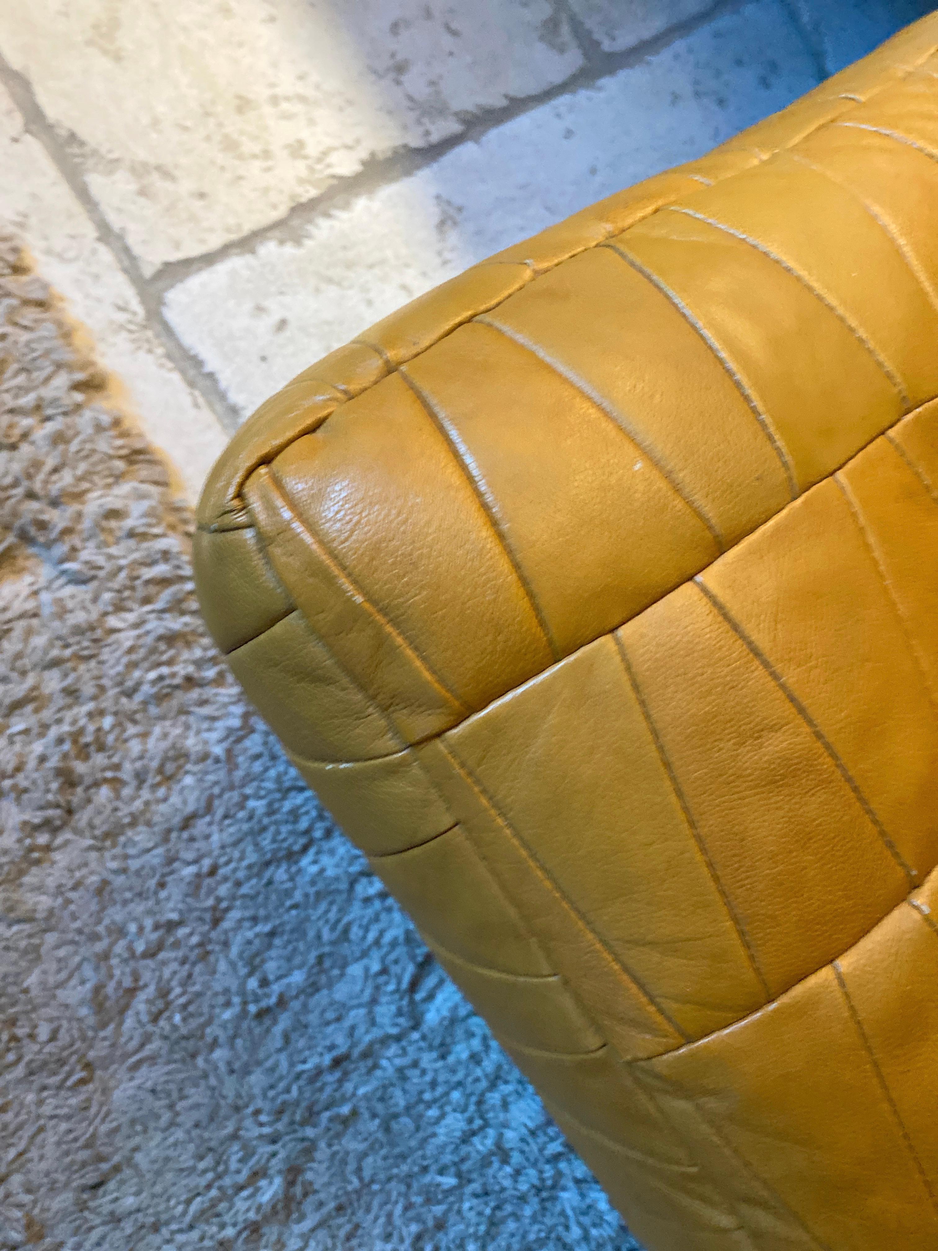 Leather Pair of poufs / chest or Ottoman in leather patchwork De Sede 1970