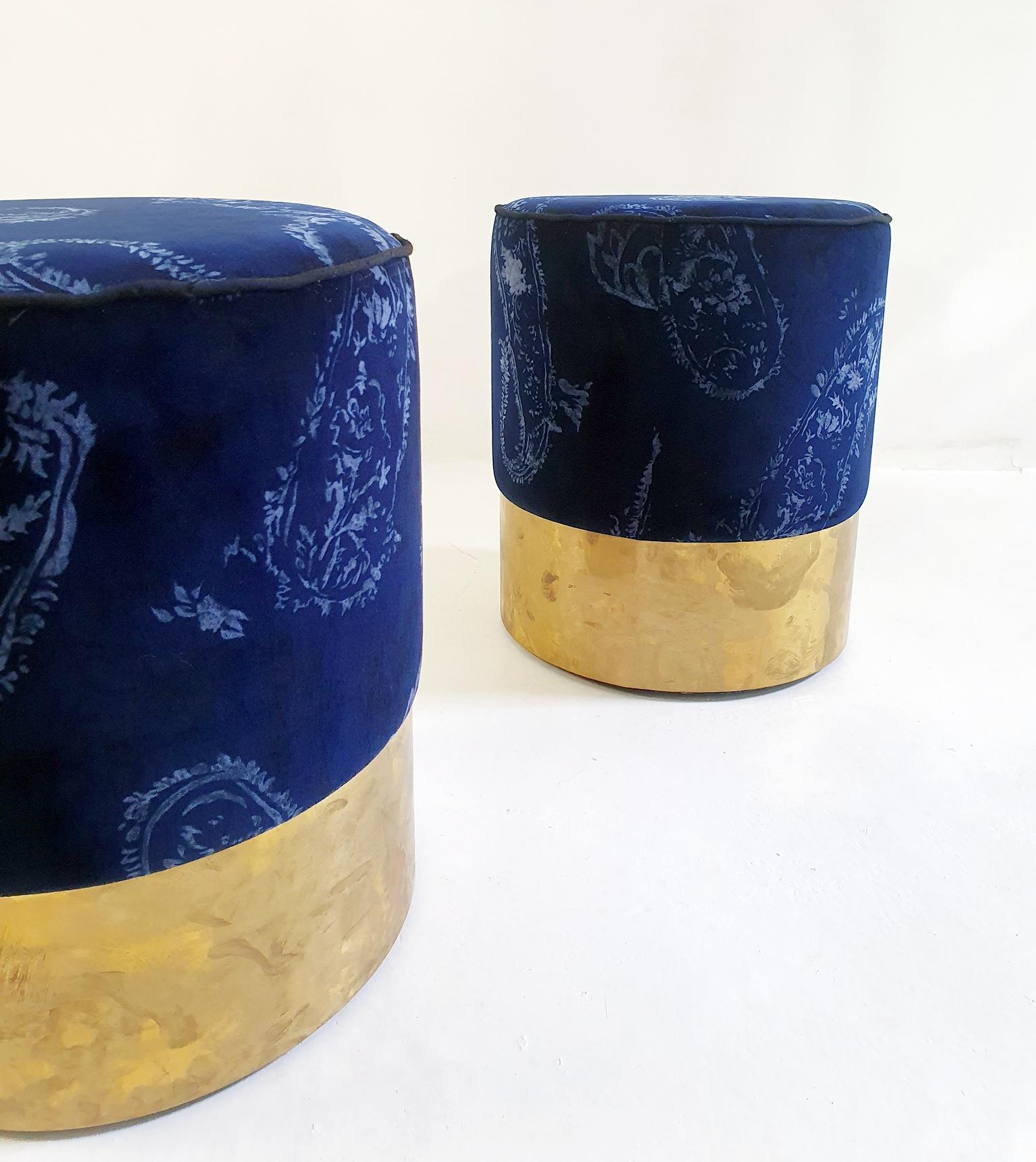20th Century Pair of Stools in Brass and Velvet Italy For Sale