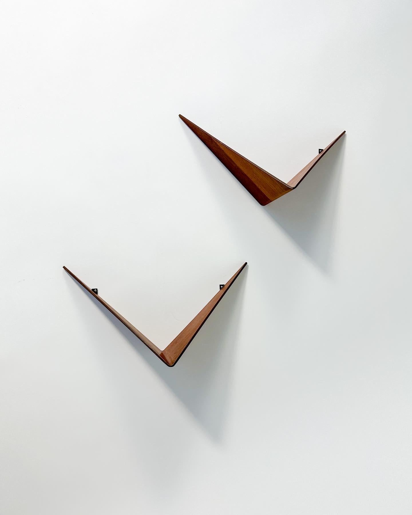Mid-Century Modern Pair of Poul Cadovius Butterfly Shelf Teak Plywood Cado Royal System Denmark 50s