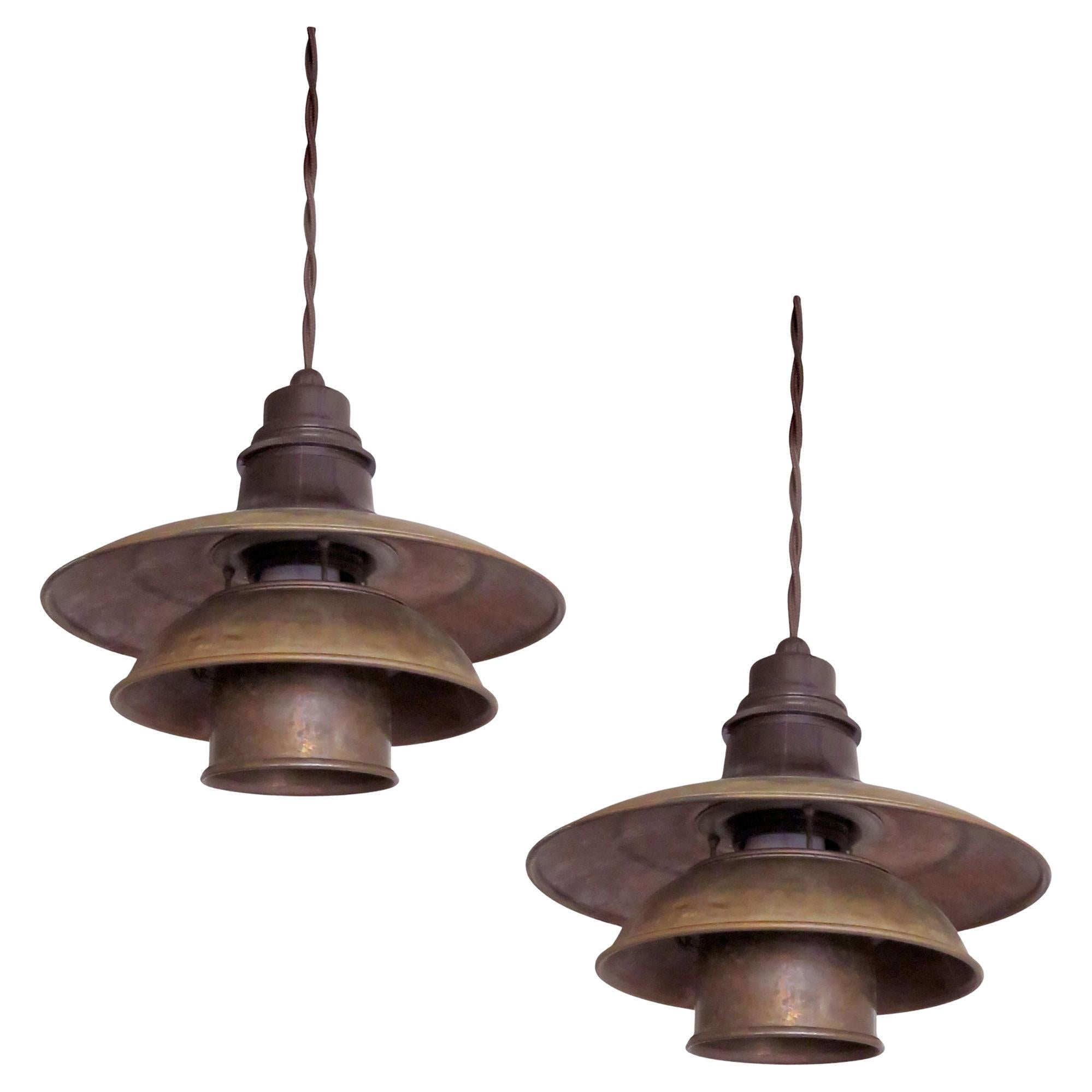 Coppia di lampade a sospensione in rame di Poul Henningsen, PH 2/2, 1930 in vendita