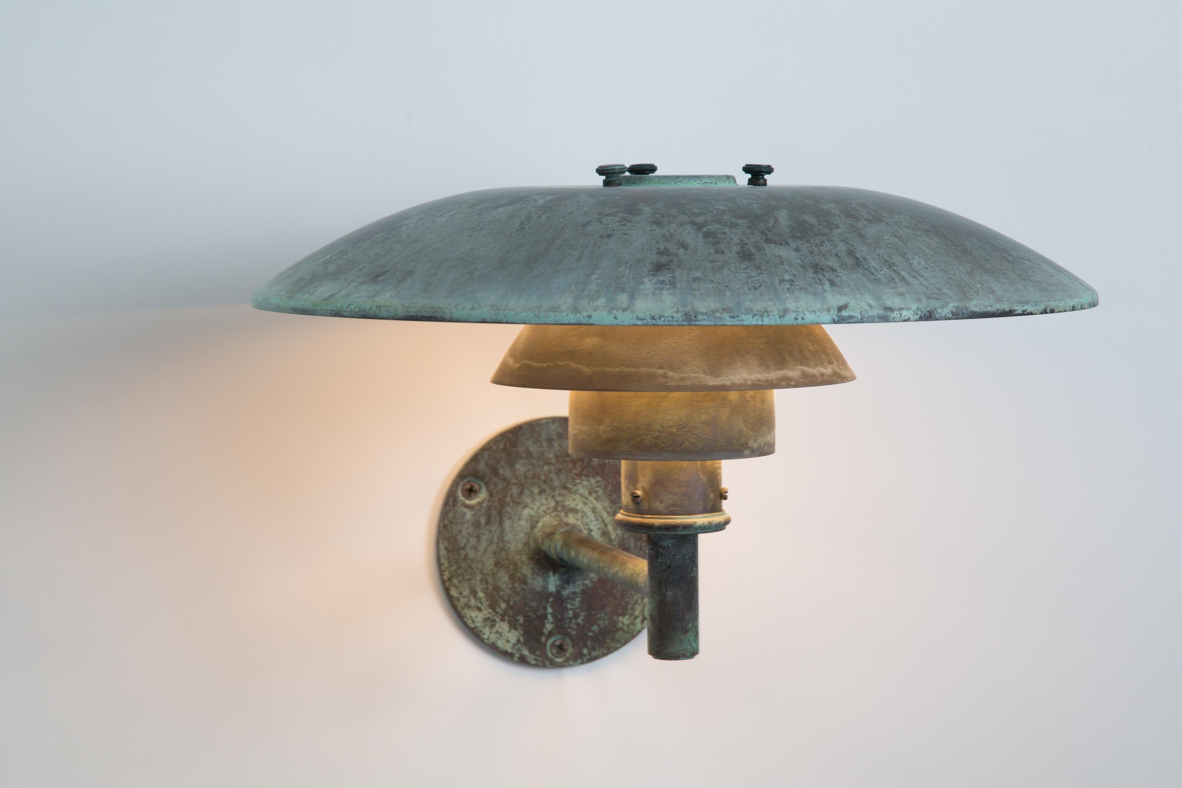 Copper Pair of Poul Henningsen Ph Wall Darkly Patinated Outdoor Lamps for Louis Poulsen For Sale