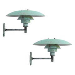 Pair of Poul Henningsen 'PH Wall' Outdoor Lamps for Louis Poulsen in Verdigris