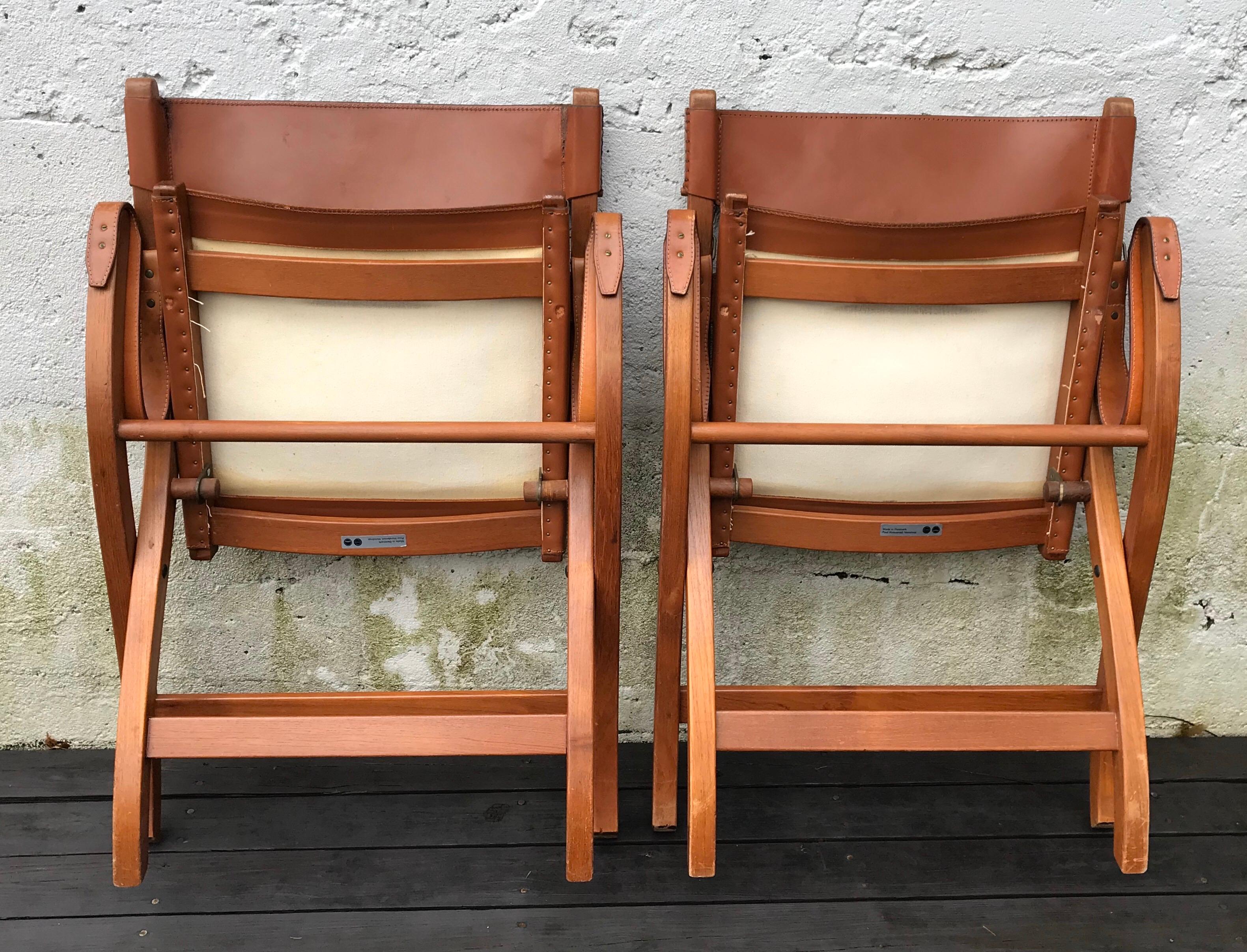 Pair of Poul Hundevad Campaign X-Leather Folding Lounge Chairs, Denmark, 1950s 1