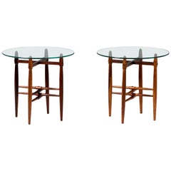 Pair of Poul Hundevad Glass and Rosewood Side Tables