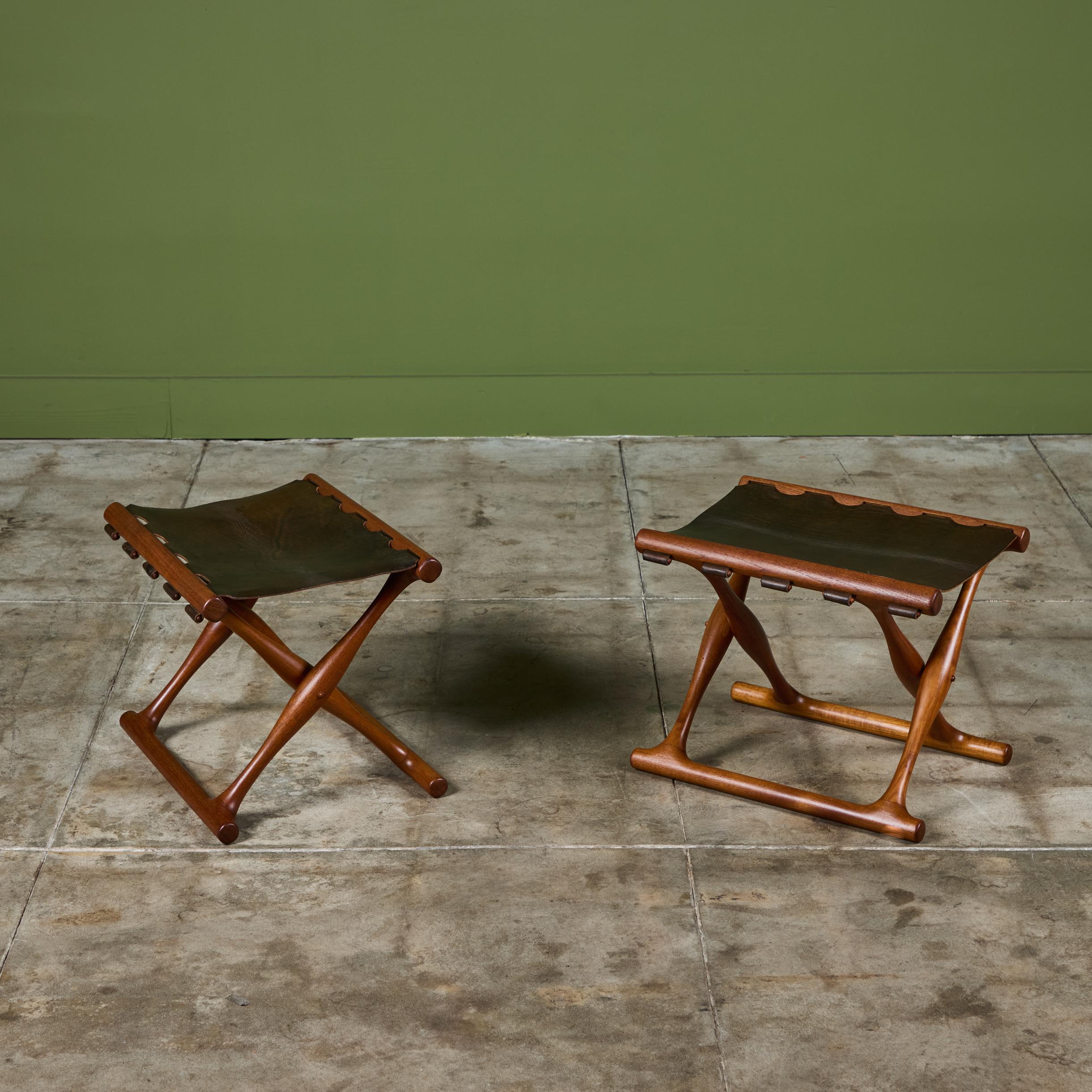 Mid-Century Modern Pair of Poul Hundevad “Guldhoj” Teak Folding Stools for Vamdrup Stolefabrik