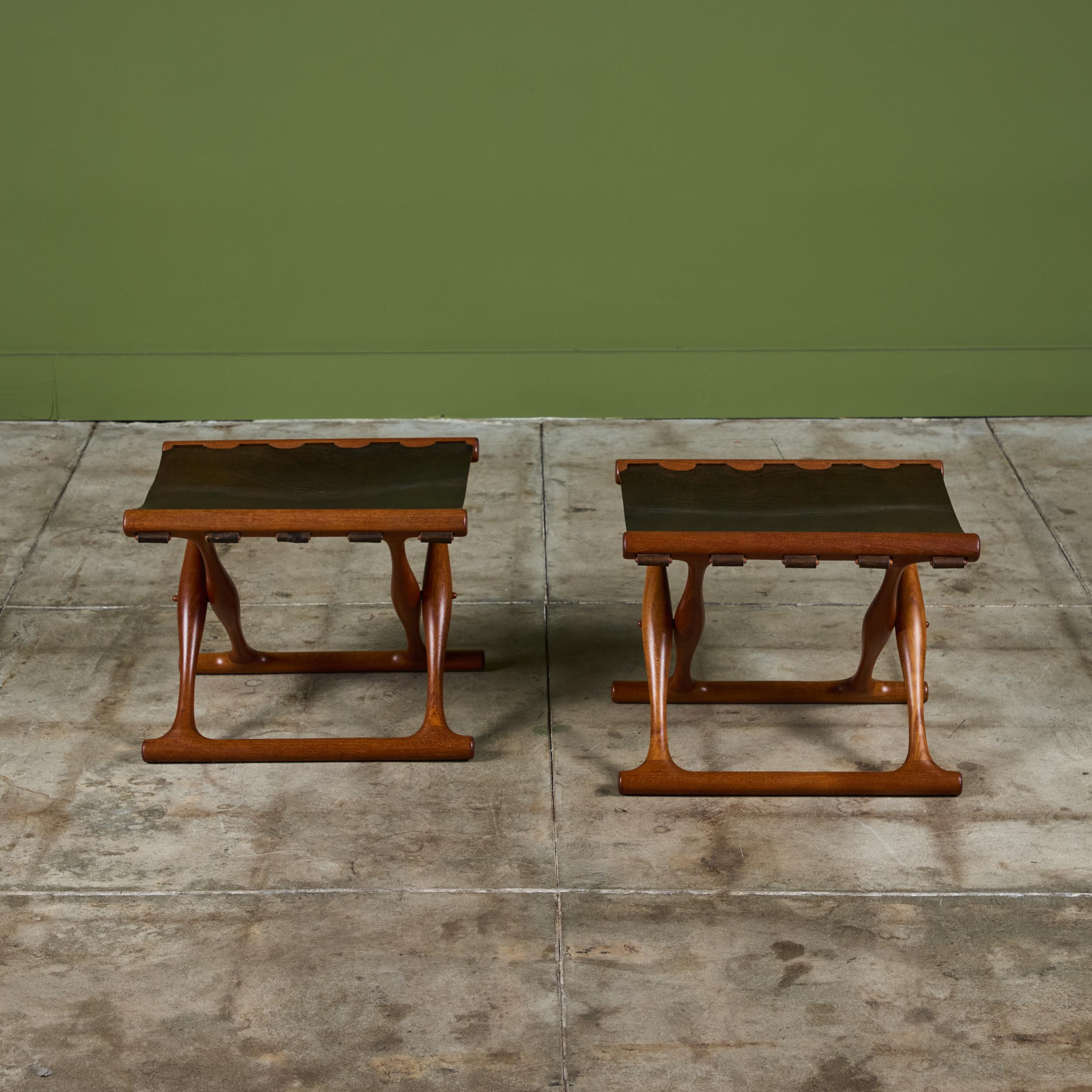 Danish Pair of Poul Hundevad “Guldhoj” Teak Folding Stools for Vamdrup Stolefabrik