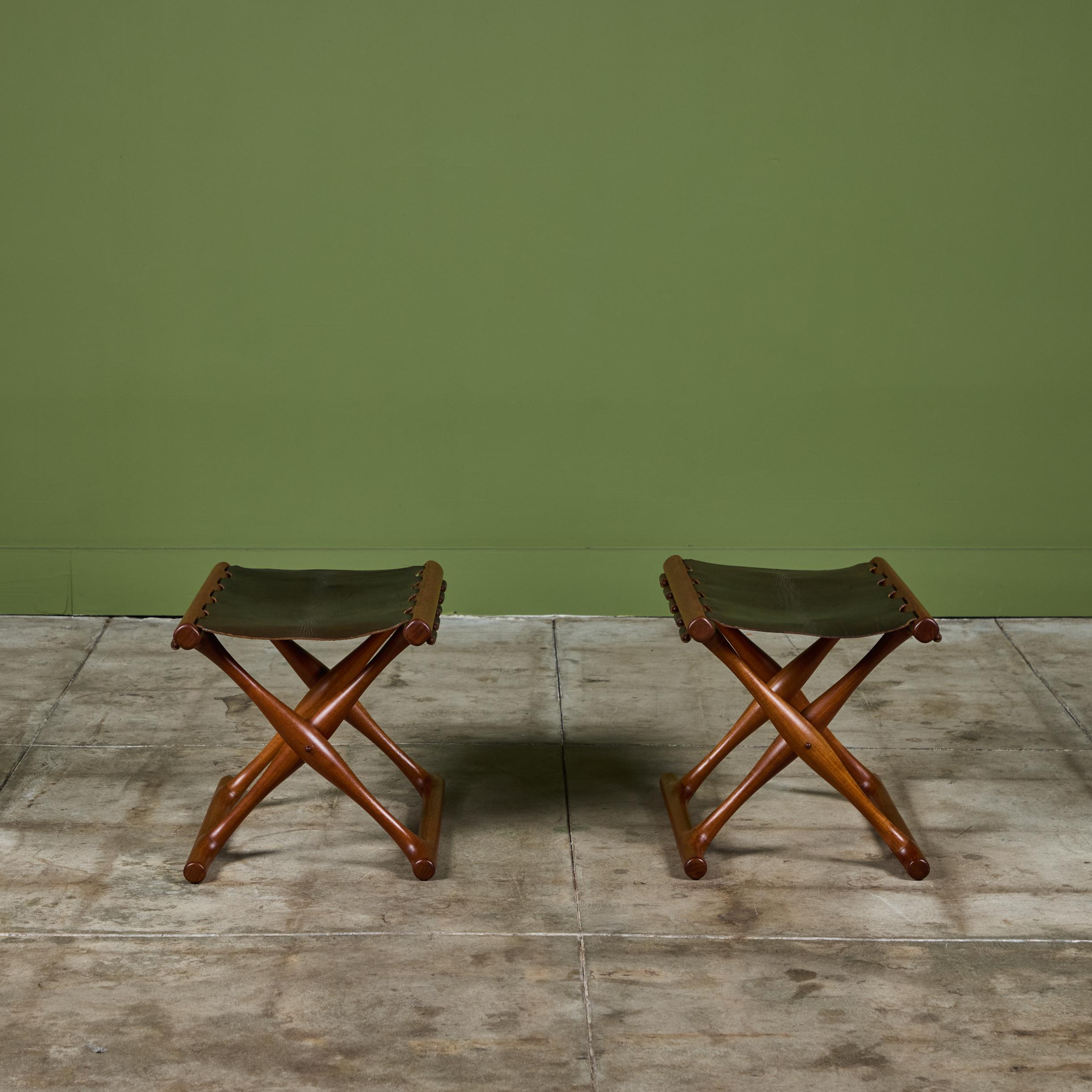Mid-20th Century Pair of Poul Hundevad “Guldhoj” Teak Folding Stools for Vamdrup Stolefabrik