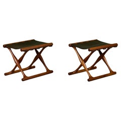 Pair of Poul Hundevad “Guldhoj” Teak Folding Stools for Vamdrup Stolefabrik