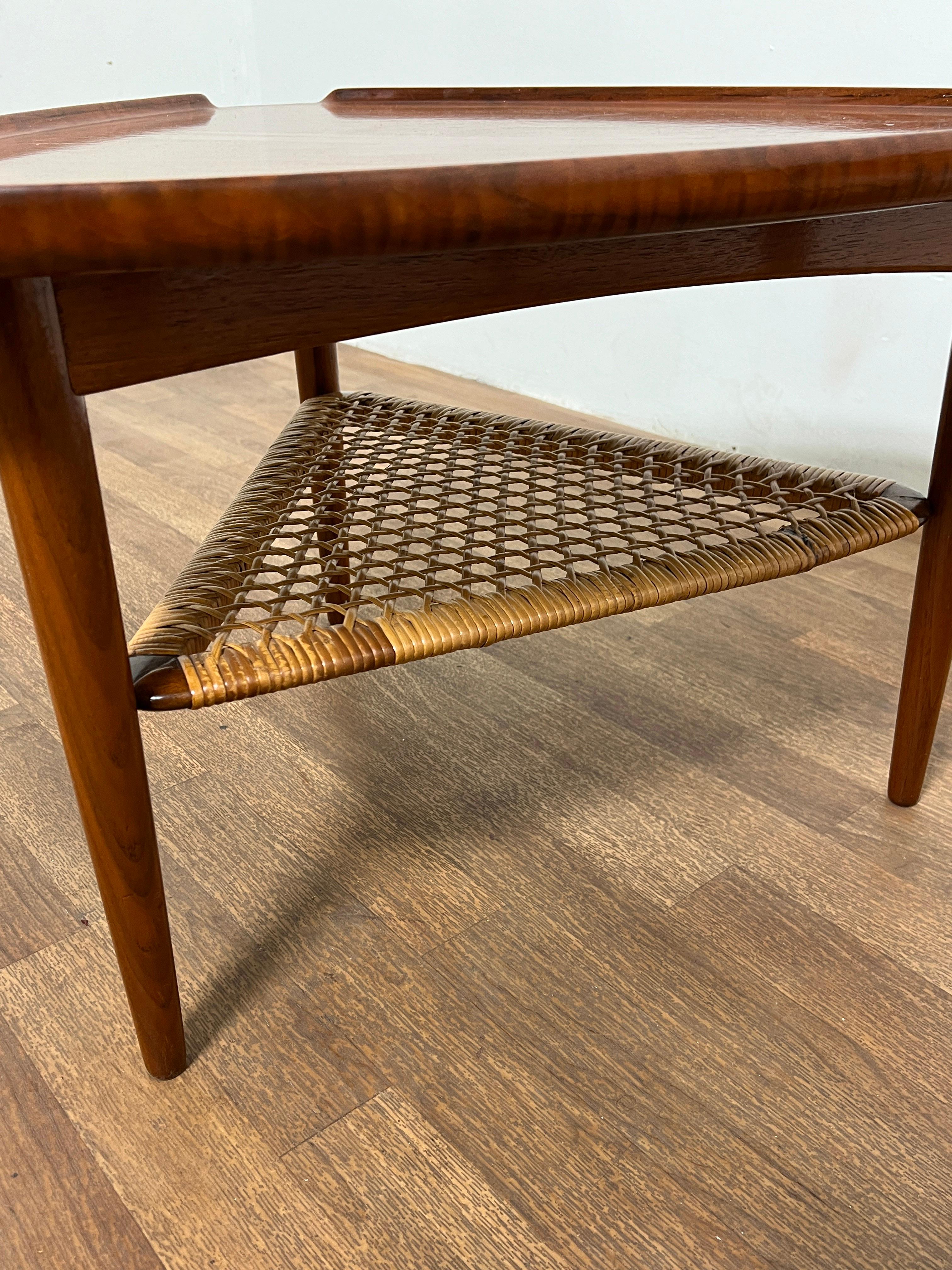 Pair of Poul Jensen for Selig Teak and Cane Tripod Side Tables C. 1960s For Sale 2