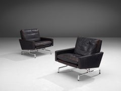 Poul Kjærholm Pair of 'PK31-1' Lounge Chairs in Original Black Leather