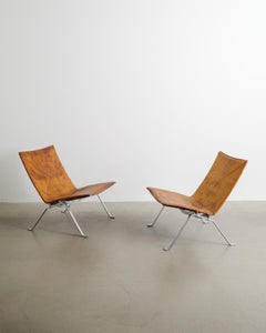 Pair of Poul Kjaerholm "PK22" Chairs in Brown Original Leather by E. Kold, 1960s