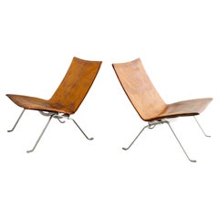 Pair of Poul Kjaerholm "PK22" Chairs in Brown Original Leather by E. Kold, 1960s