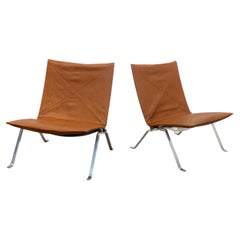 Pair of Poul Kjærholm PK22 Chairs in Cognac Leather for E. Kold Christensen