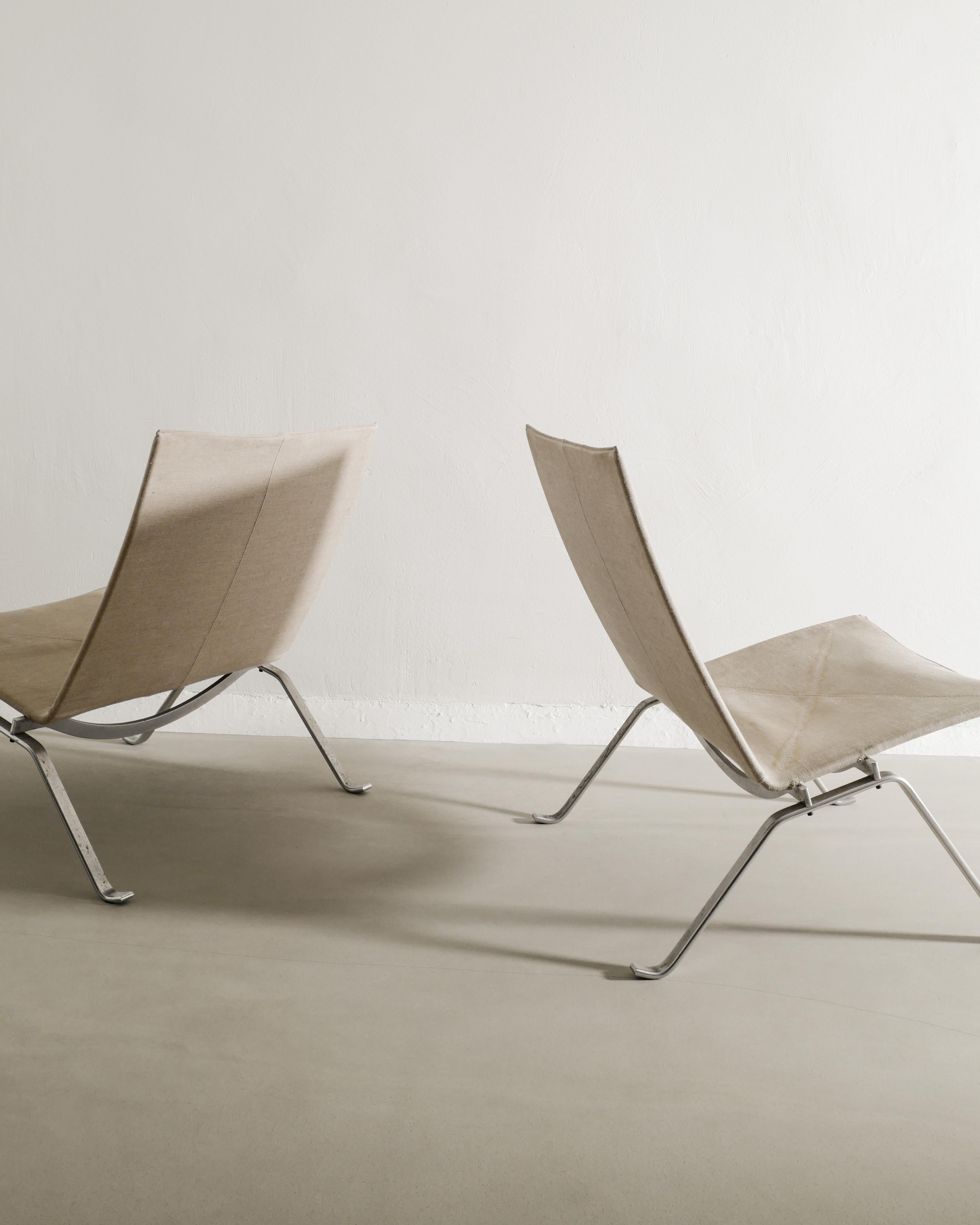 Scandinavian Modern Pair of Poul Kjaerholm PK22 Easy Chairs in Steel & Canvas by Fritz Hansen, 1997