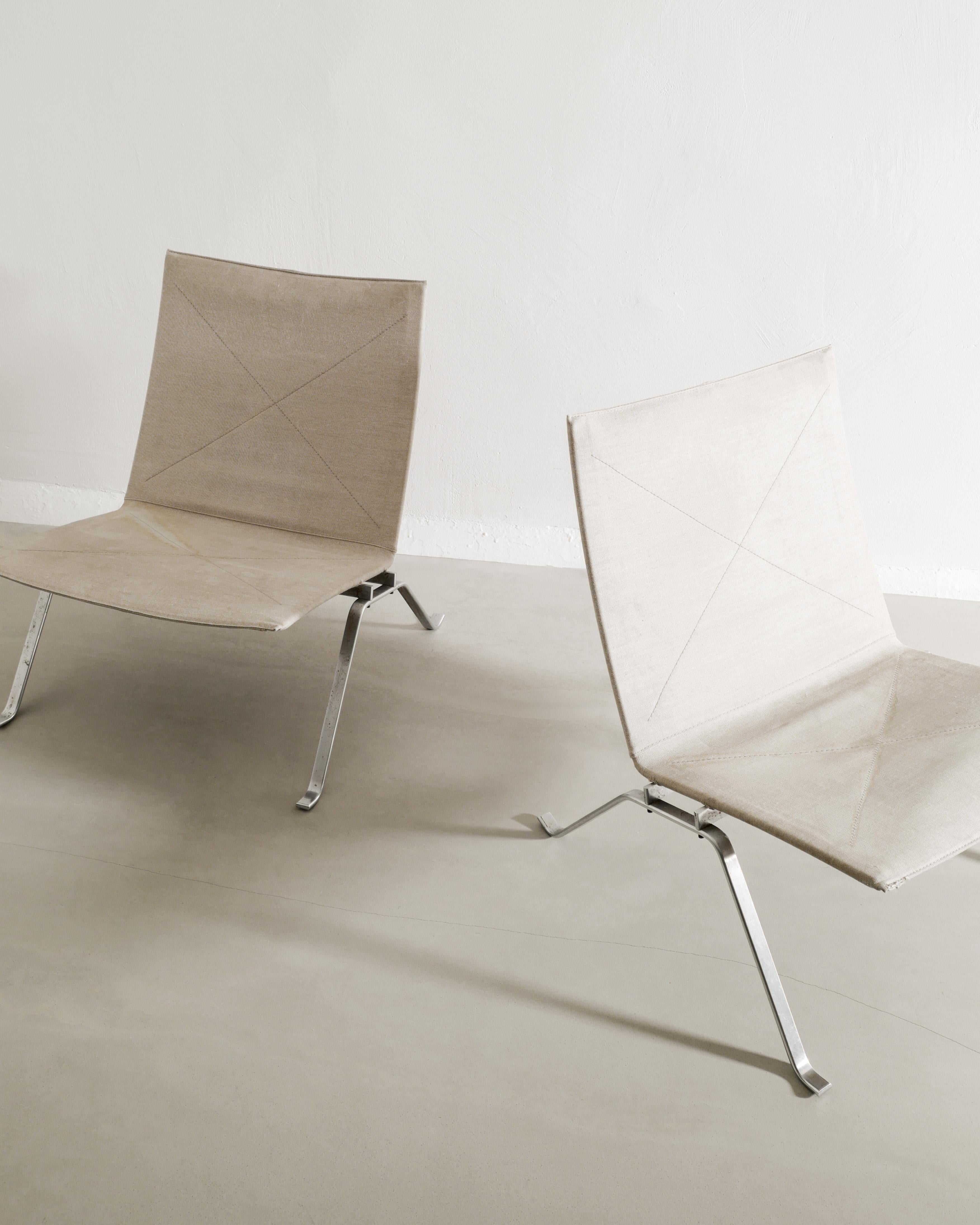 Danish Pair of Poul Kjaerholm PK22 Easy Chairs in Steel & Canvas by Fritz Hansen, 1997