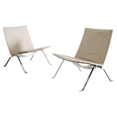 Coppia di sedie Poul Kjaerholm PK22 Easy Chair in acciaio e tela di Fritz Hansen, 1997
