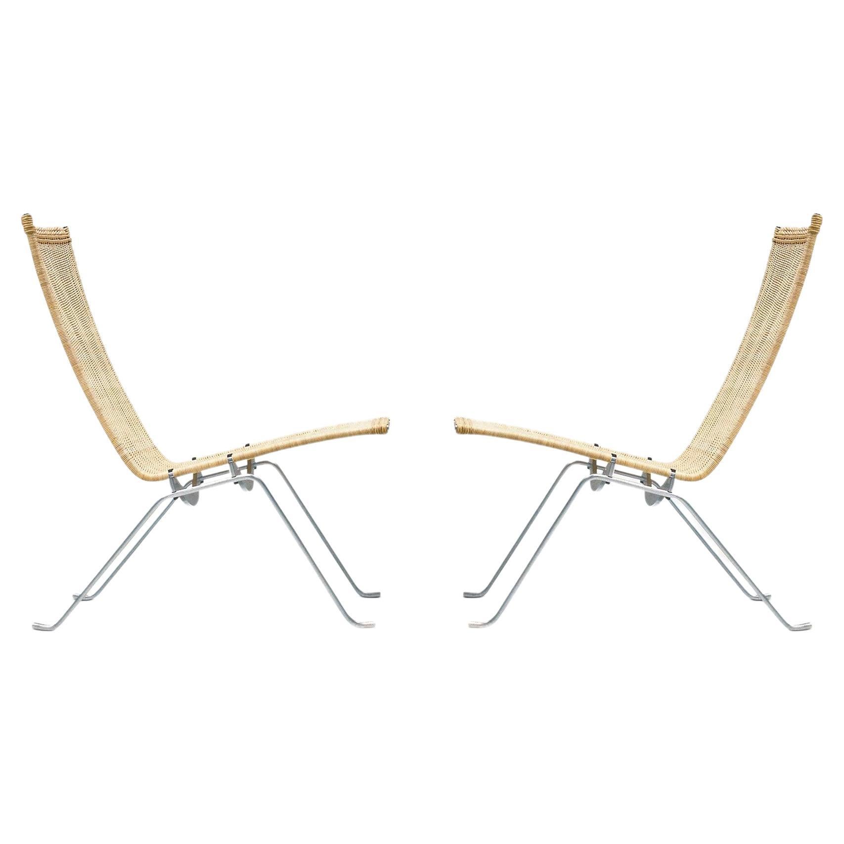 Paar Poul Kjaerholm PK22 Loungesessel aus Korbweide von Fritz Hansen im Angebot