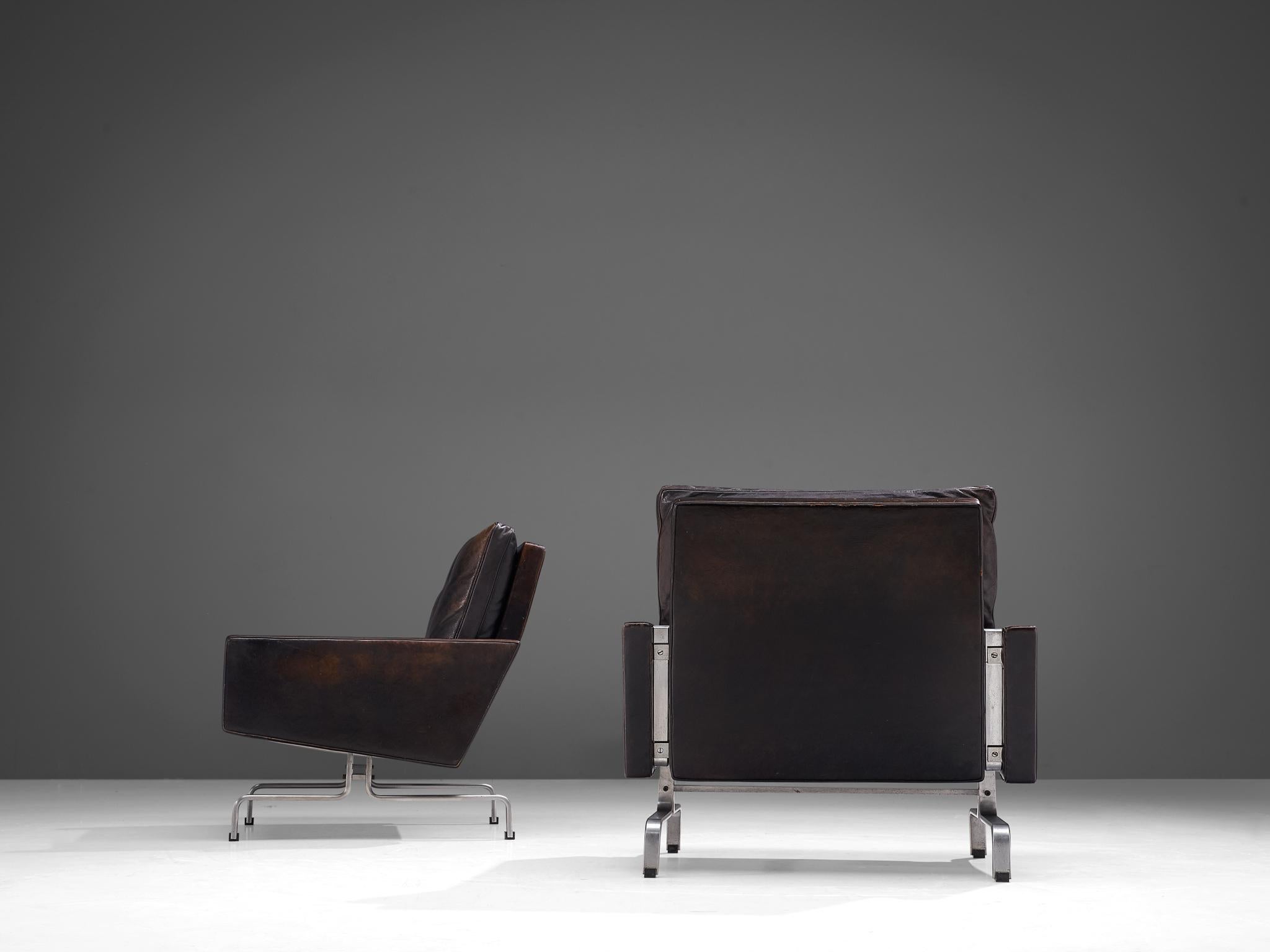 Mid-20th Century Pair of Poul Kjaerholm 'PK31-1' Lounge Chairs in Original Black Leather