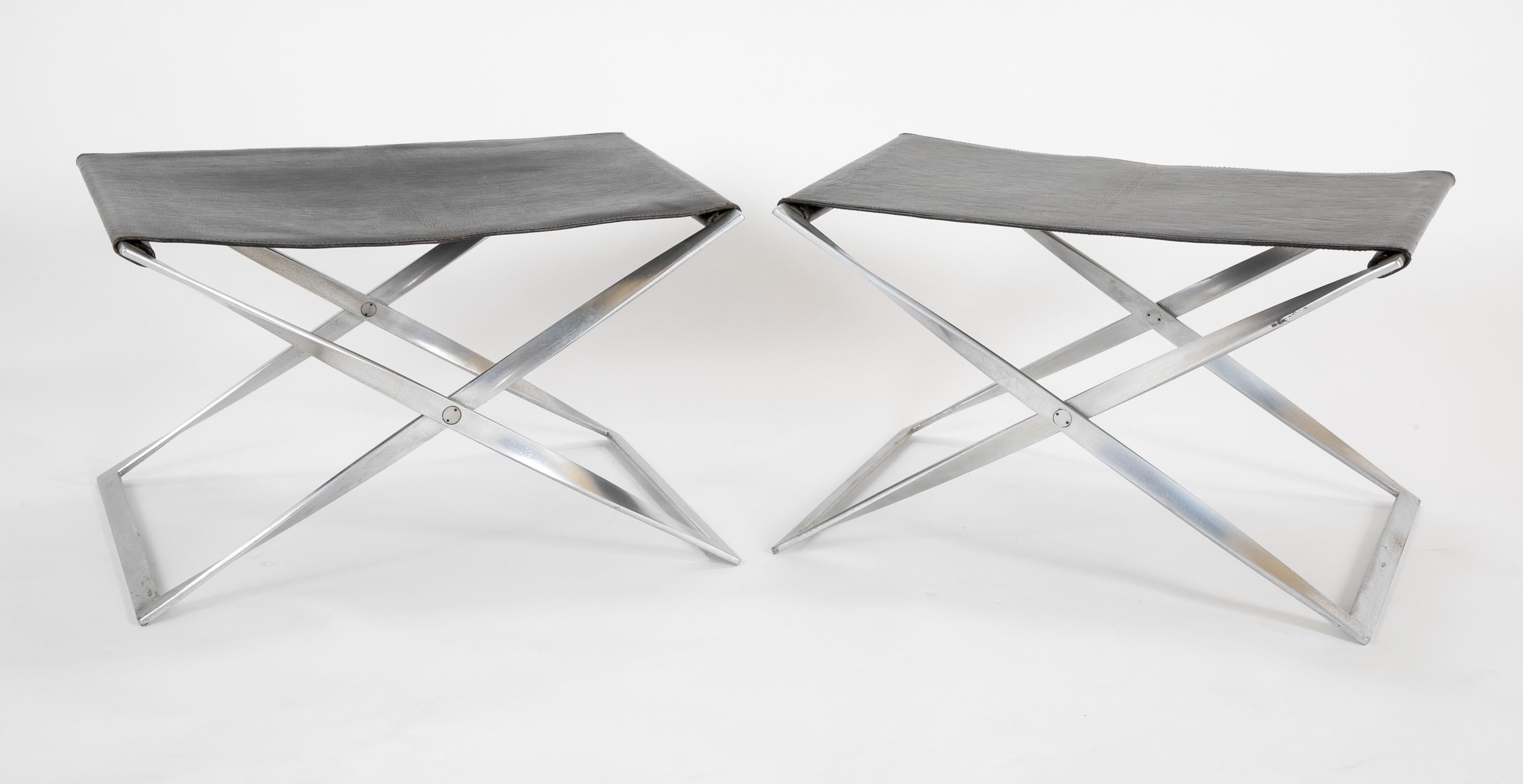 Mid-Century Modern Pair of Poul Kjærholm PK91 Folding Stools Created by E. Kold Christensen