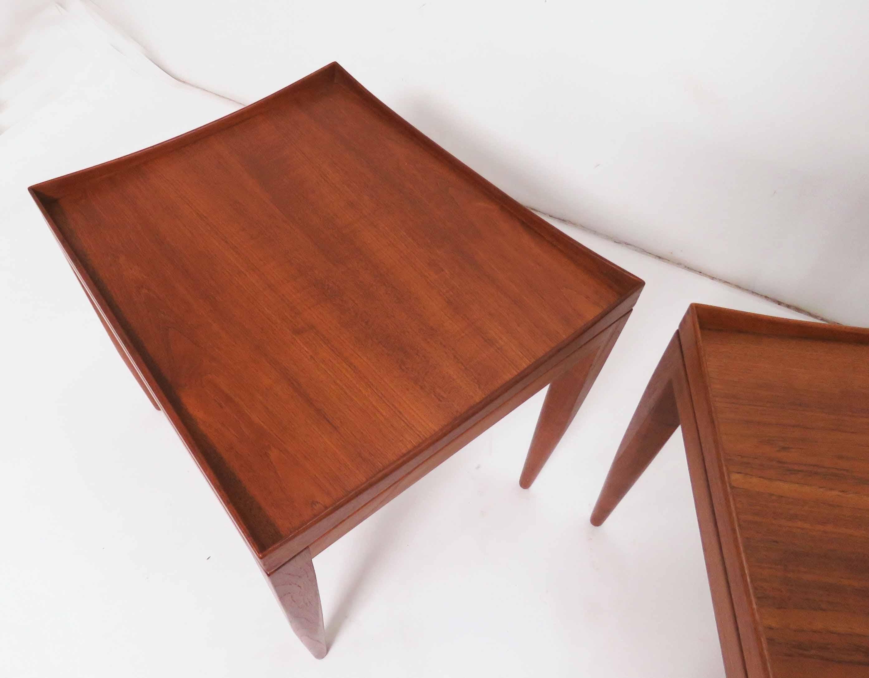 Scandinavian Modern Poul M. Jessen Danish Teak End Tables with Removable Tray Tops circa 1960s, Pair