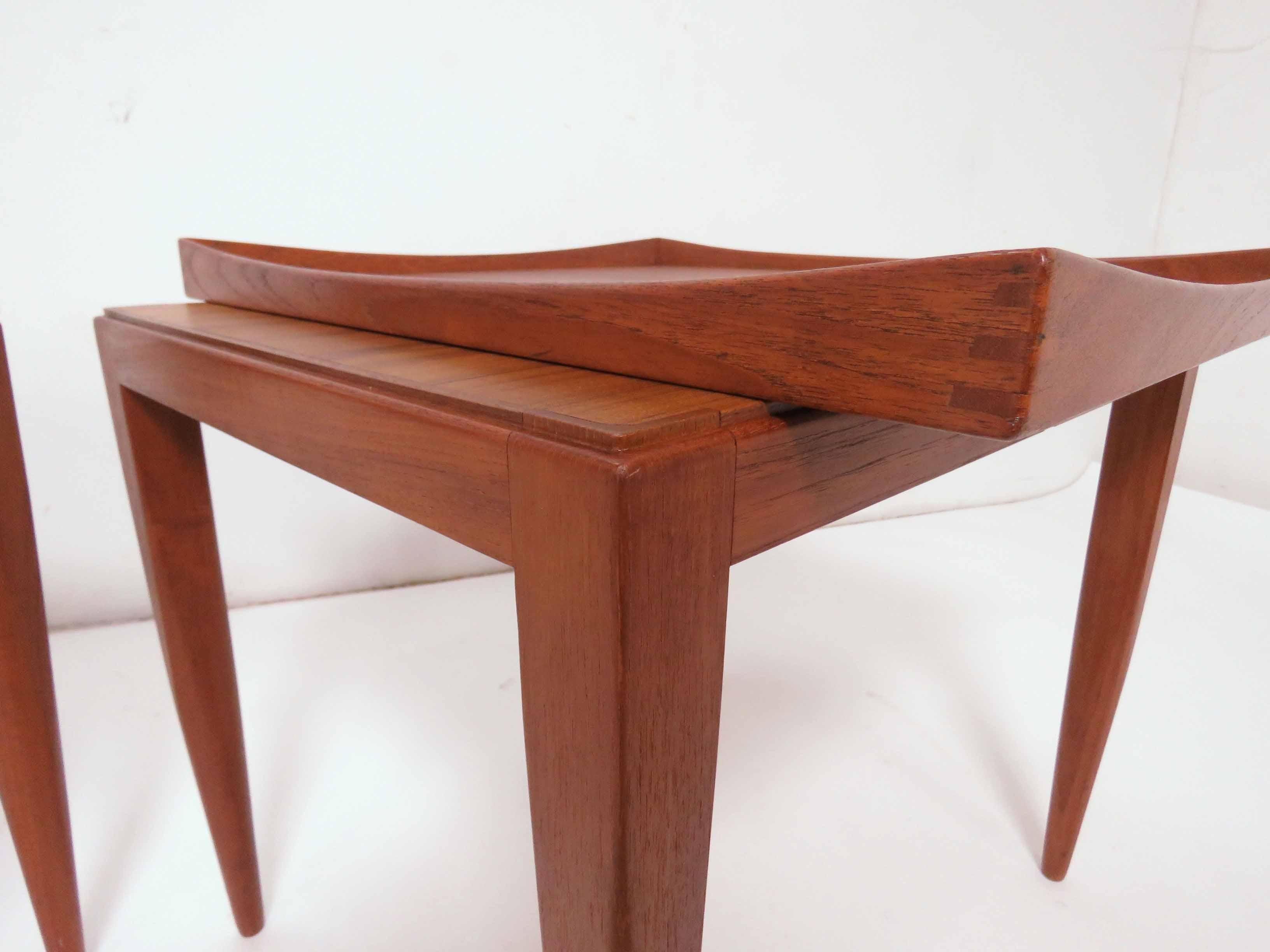 Poul M. Jessen Danish Teak End Tables with Removable Tray Tops circa 1960s, Pair 1