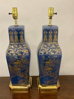 Pair of Powder Blue Chinese Export Porcelain with Gilt Decoration