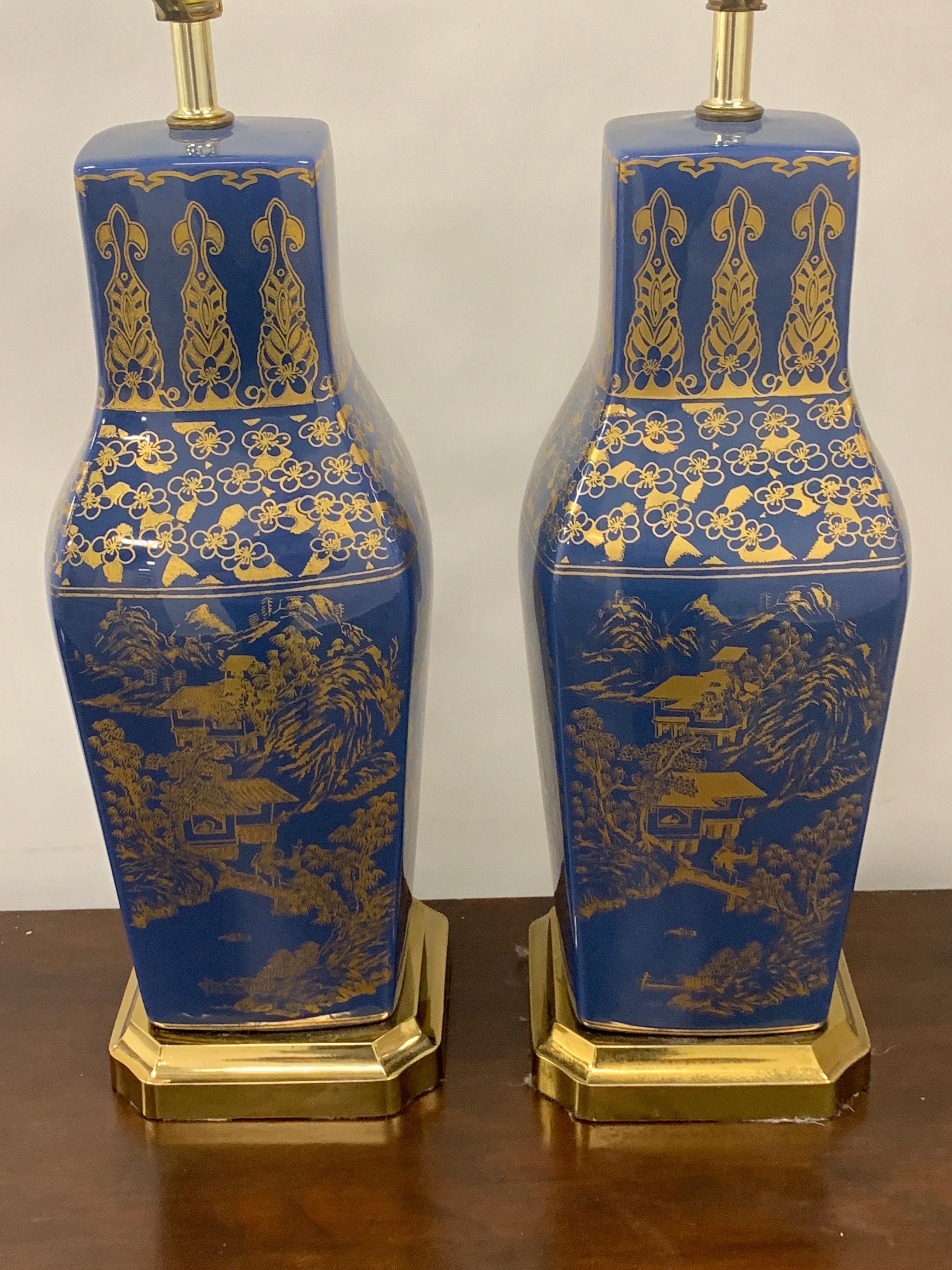 Pair of Powder Blue Chinese Export Porcelain with Gilt Decoration In Excellent Condition For Sale In Atlanta, GA