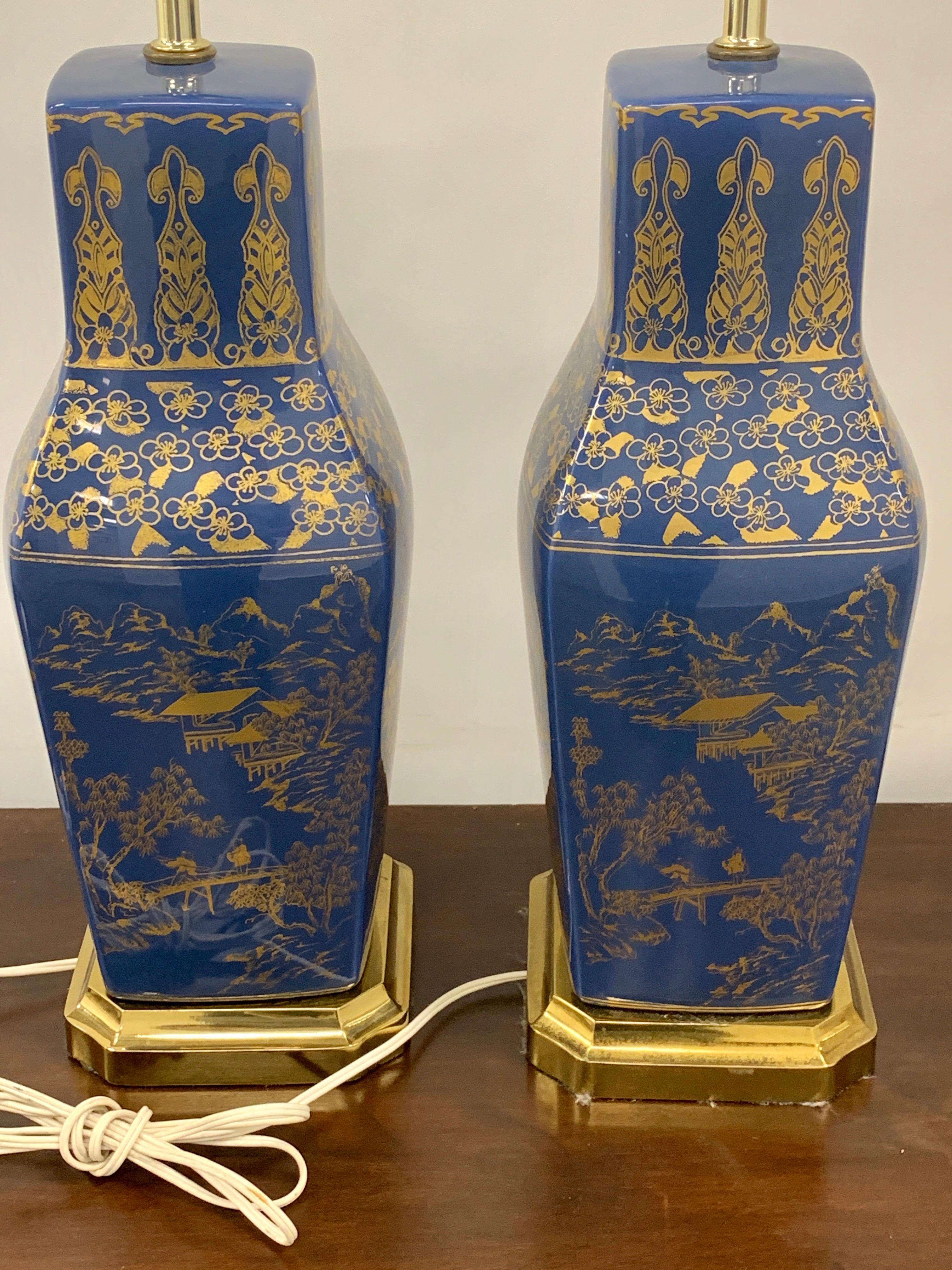 20th Century Pair of Powder Blue Chinese Export Porcelain with Gilt Decoration For Sale