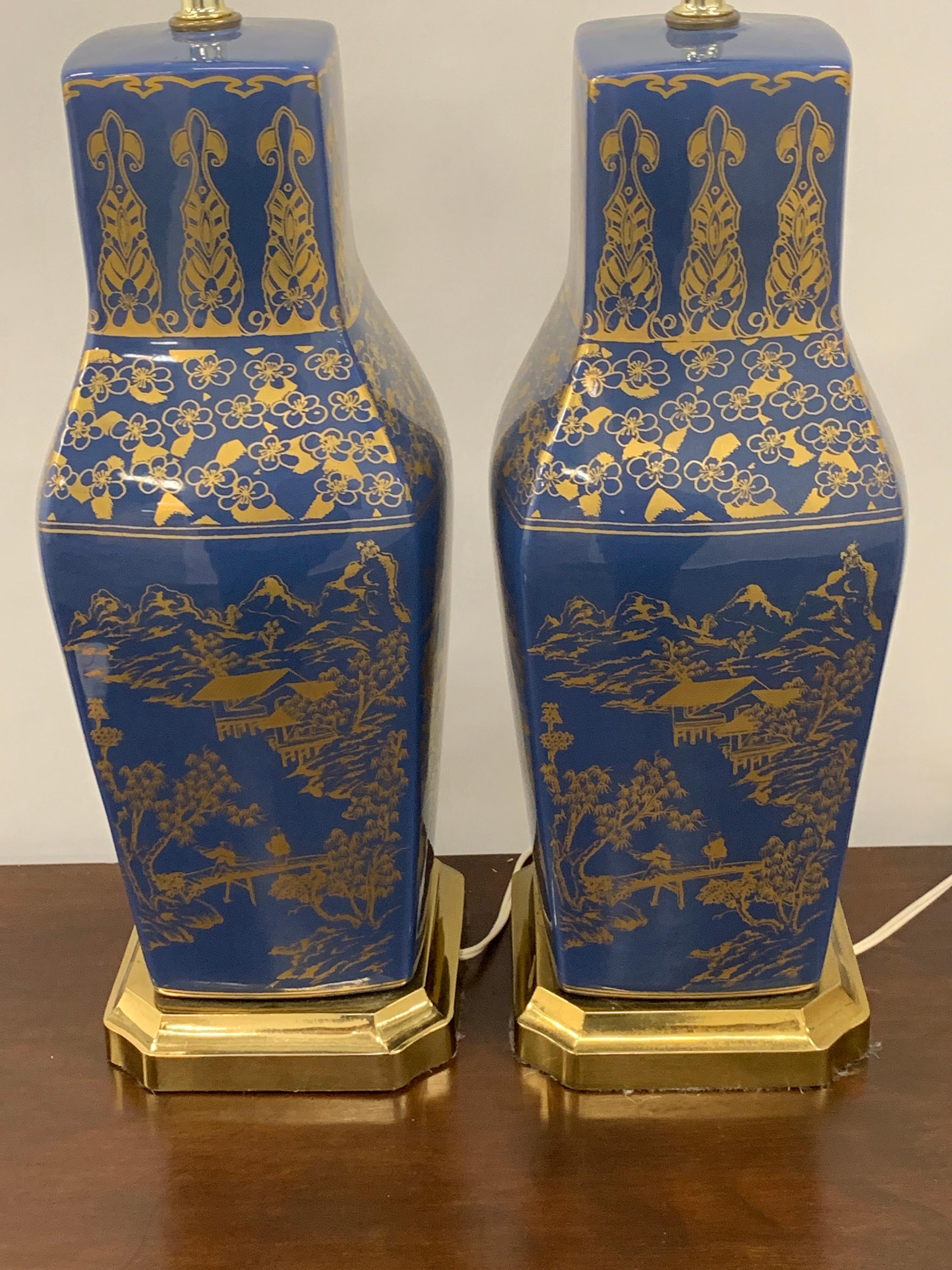 Pair of Powder Blue Chinese Export Porcelain with Gilt Decoration For Sale 2