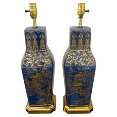 Pair of Powder Blue Chinese Export Porcelain with Gilt Decoration