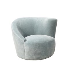 Pair of Powder Blue Mohair Velvet Swiveling "Nautilus" Chairs by Vladimir Kagan