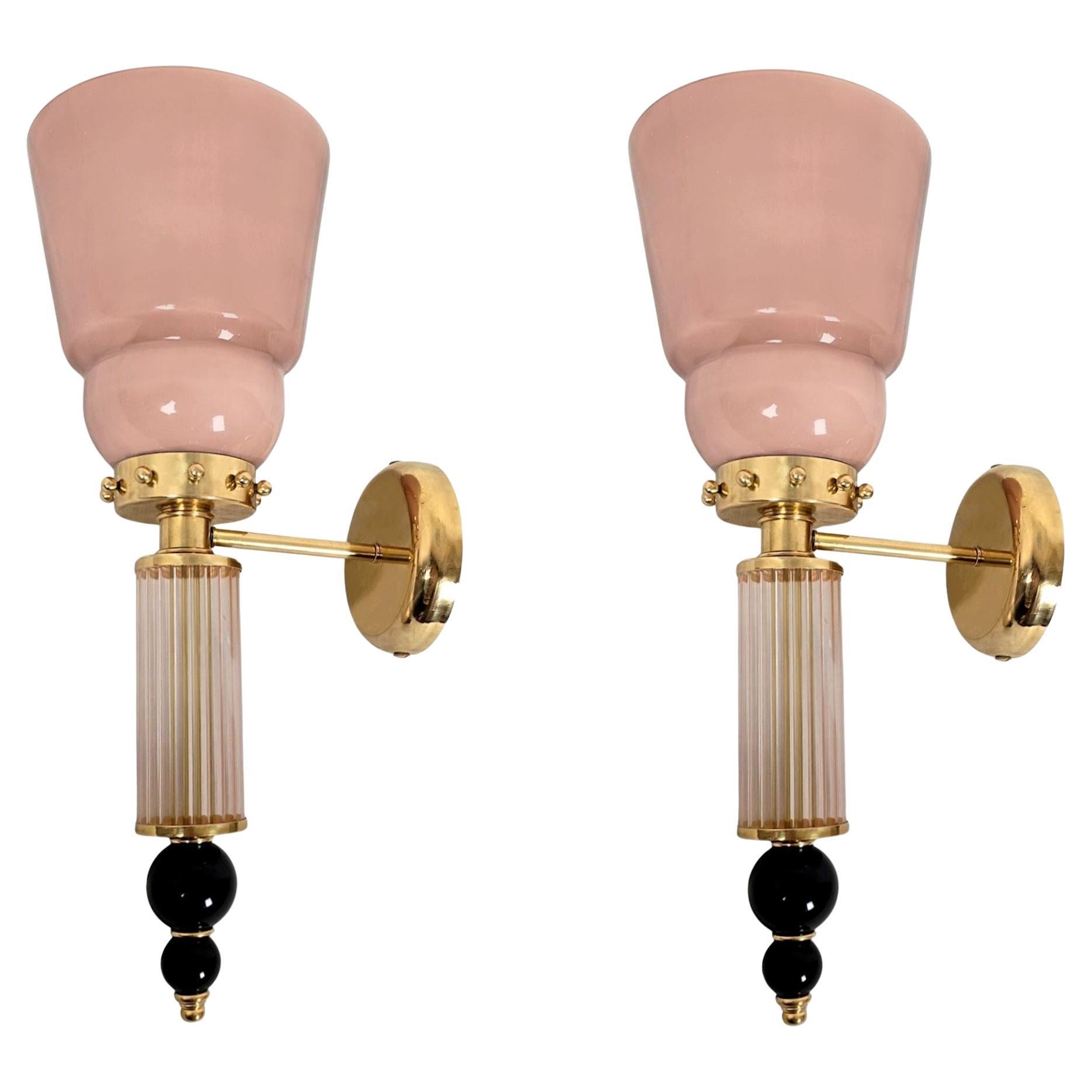 Pair of powder pink Murano glass sconces