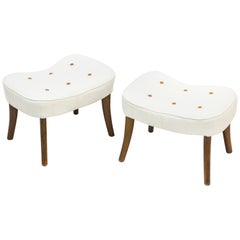 Pair of "Pragh" Stools with Linen by Ib Madsen & Acton Schubell, Denmark, 1940s