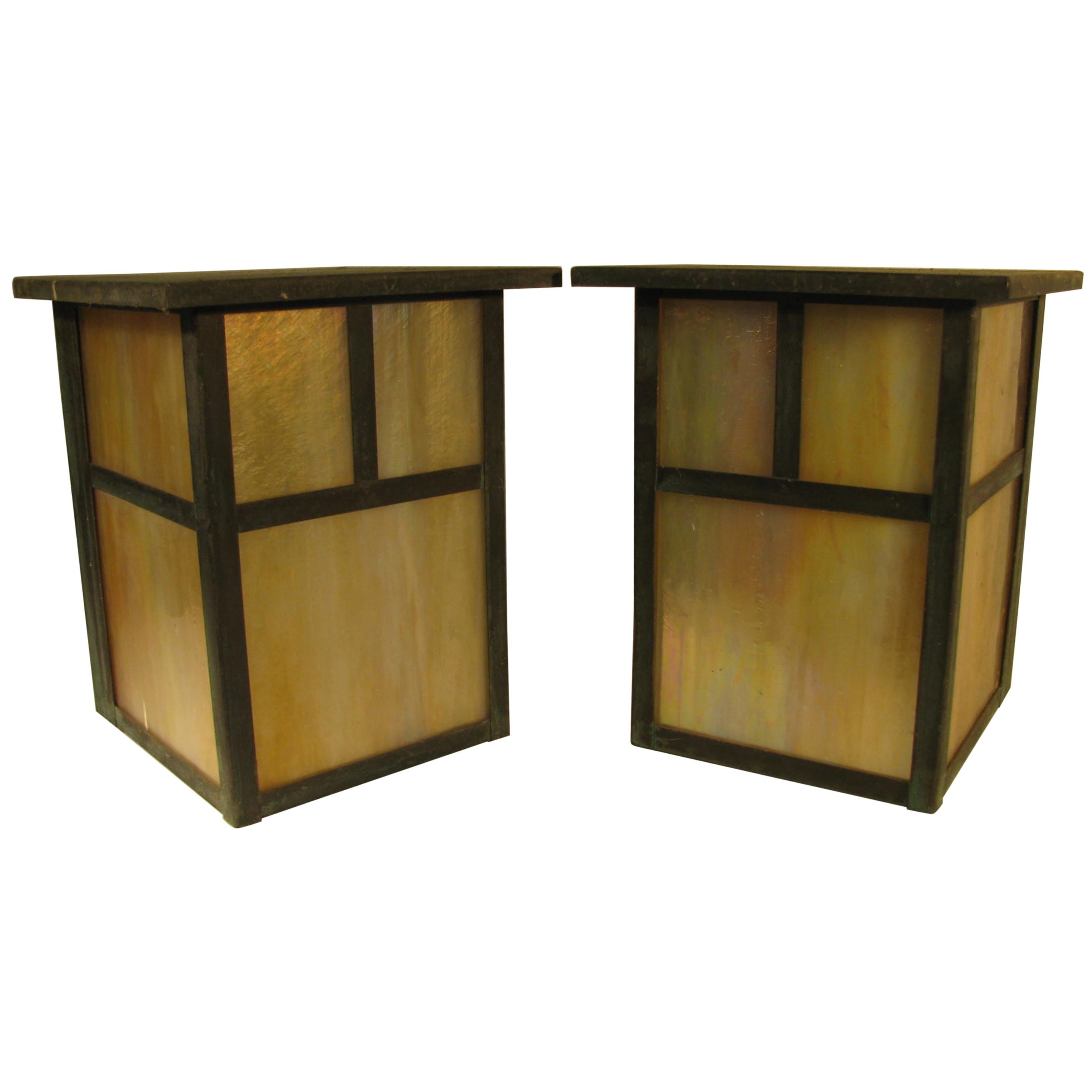 Pair of Prairie Style Arts & Crafts Outdoor Exterior Sconces
