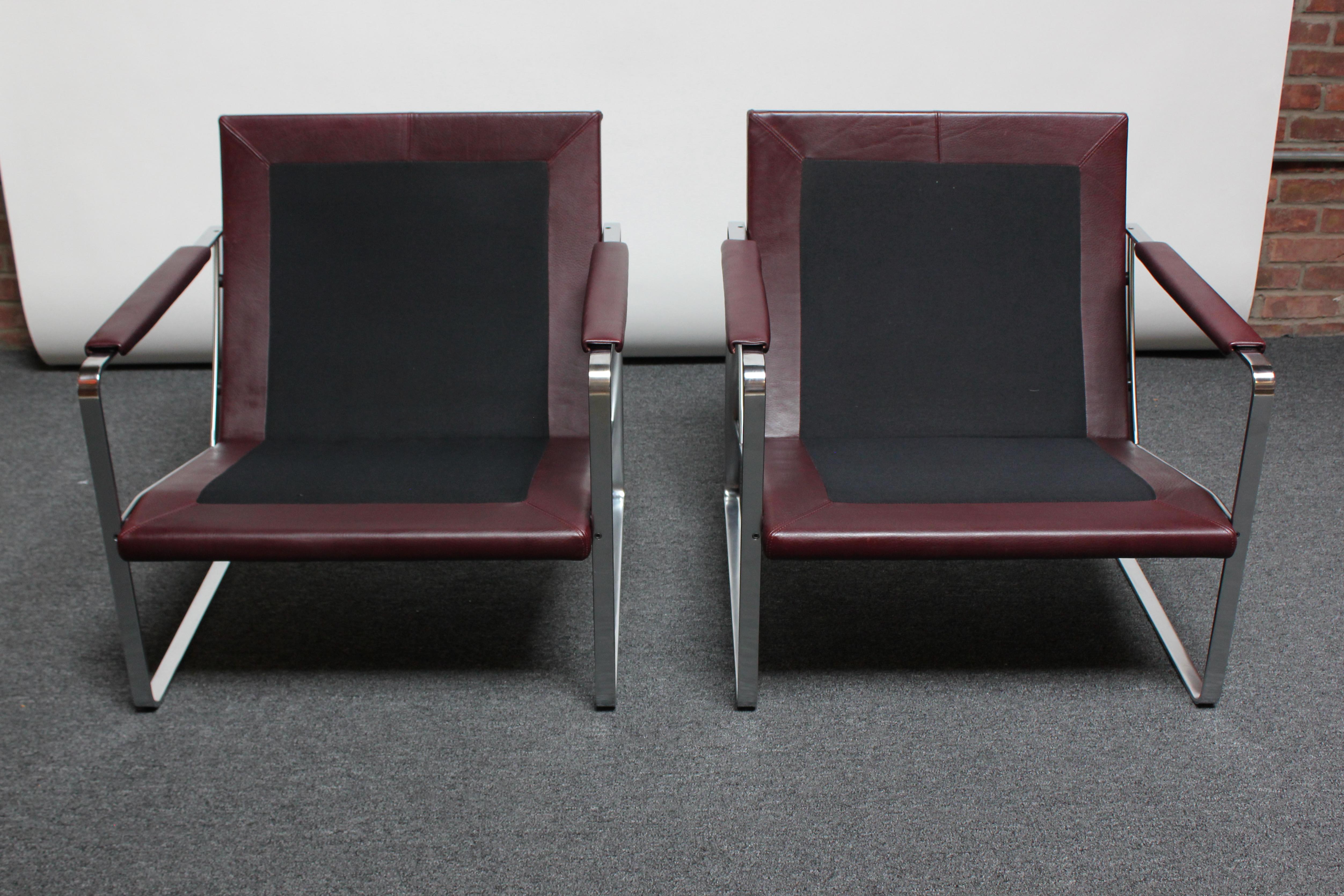 Steel Pair of Preben Fabricius for Walter Knoll Cordovan Leather Lounge Chairs For Sale