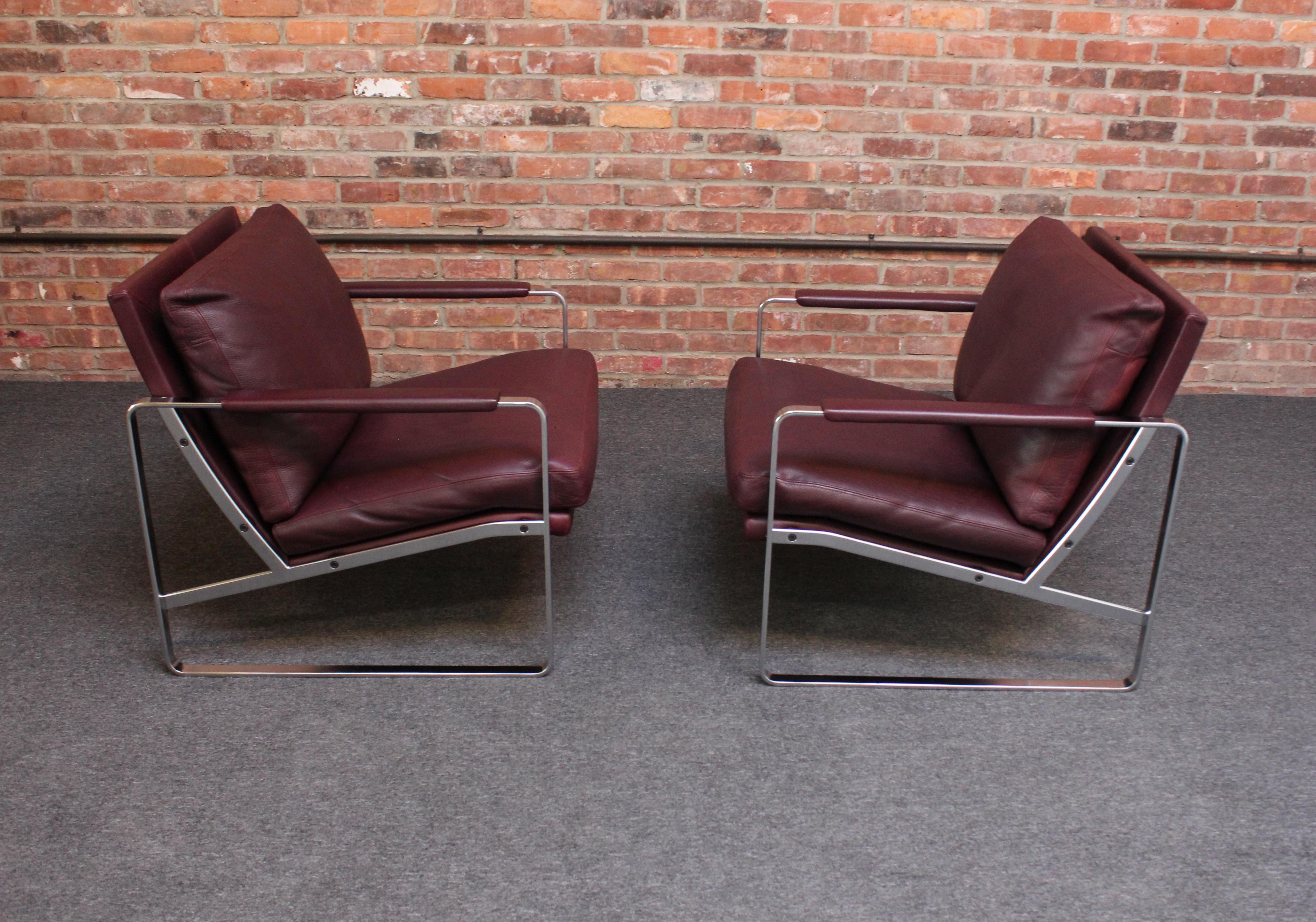 Steel Pair of Preben Fabricius for Walter Knoll Cordovan Leather Lounge Chairs For Sale