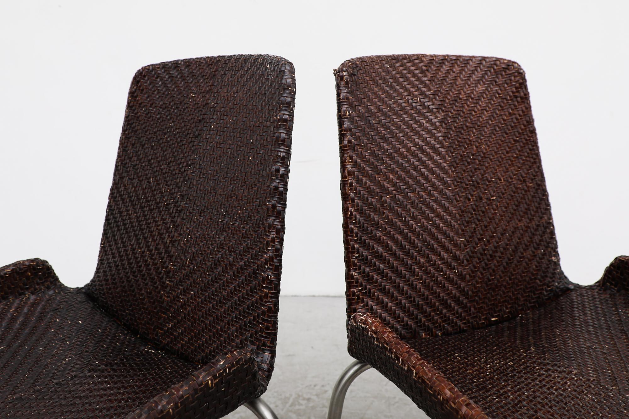 Pair of Preben Fabricius Inspired Dark Brown Woven Leather Dining Chairs For Sale 4