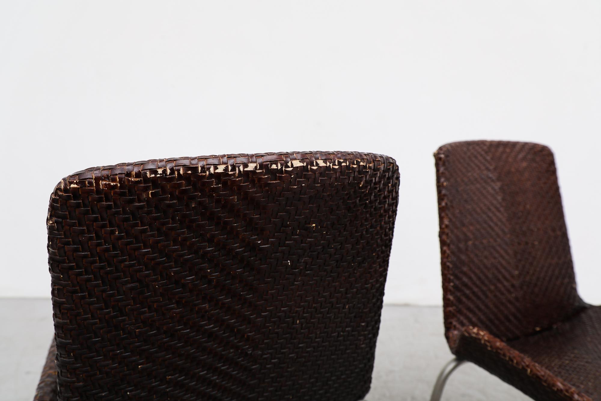 Pair of Preben Fabricius Inspired Dark Brown Woven Leather Dining Chairs For Sale 2