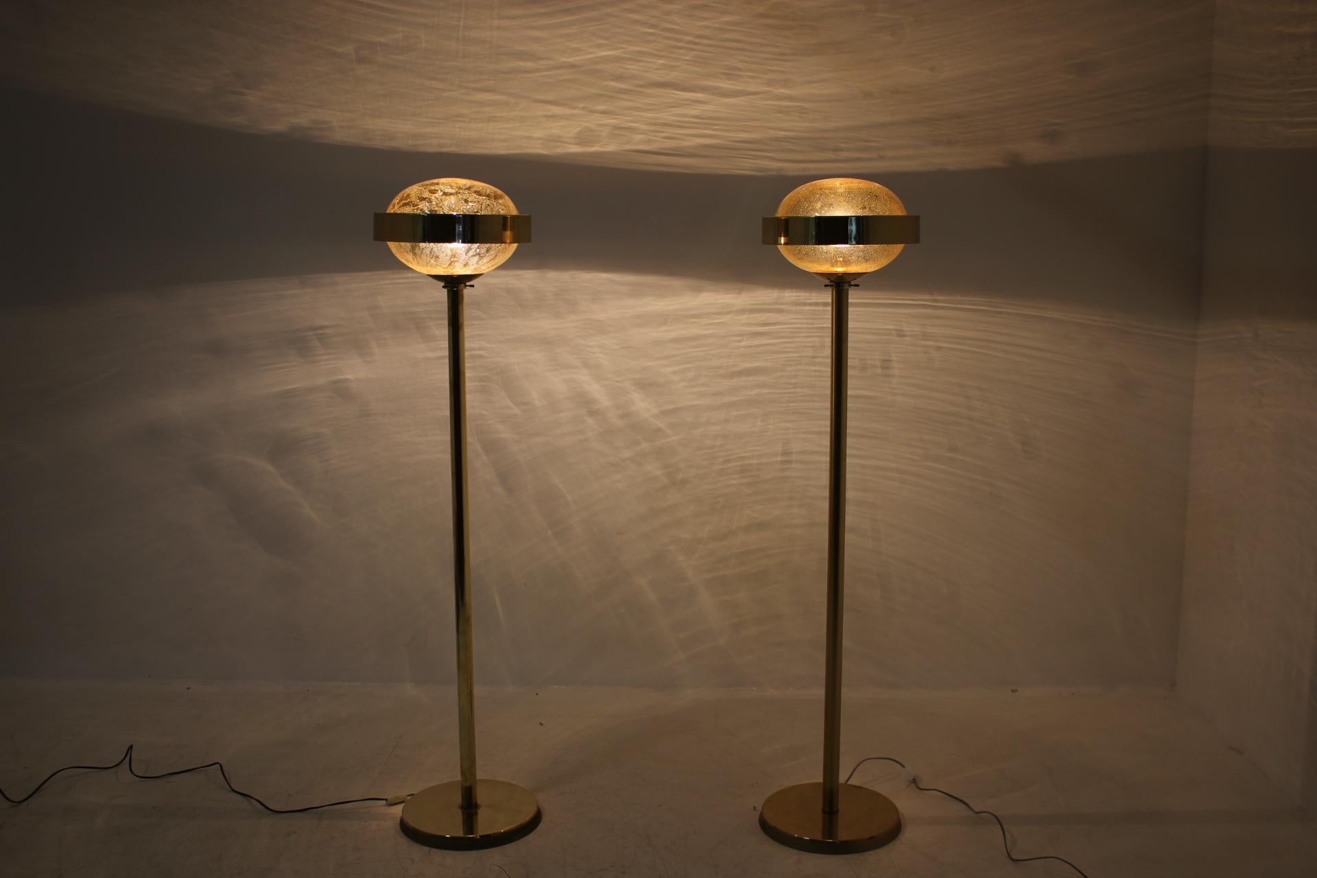 Pair of Preciosa Gold Floor Lamp, Czechoslovakia 1