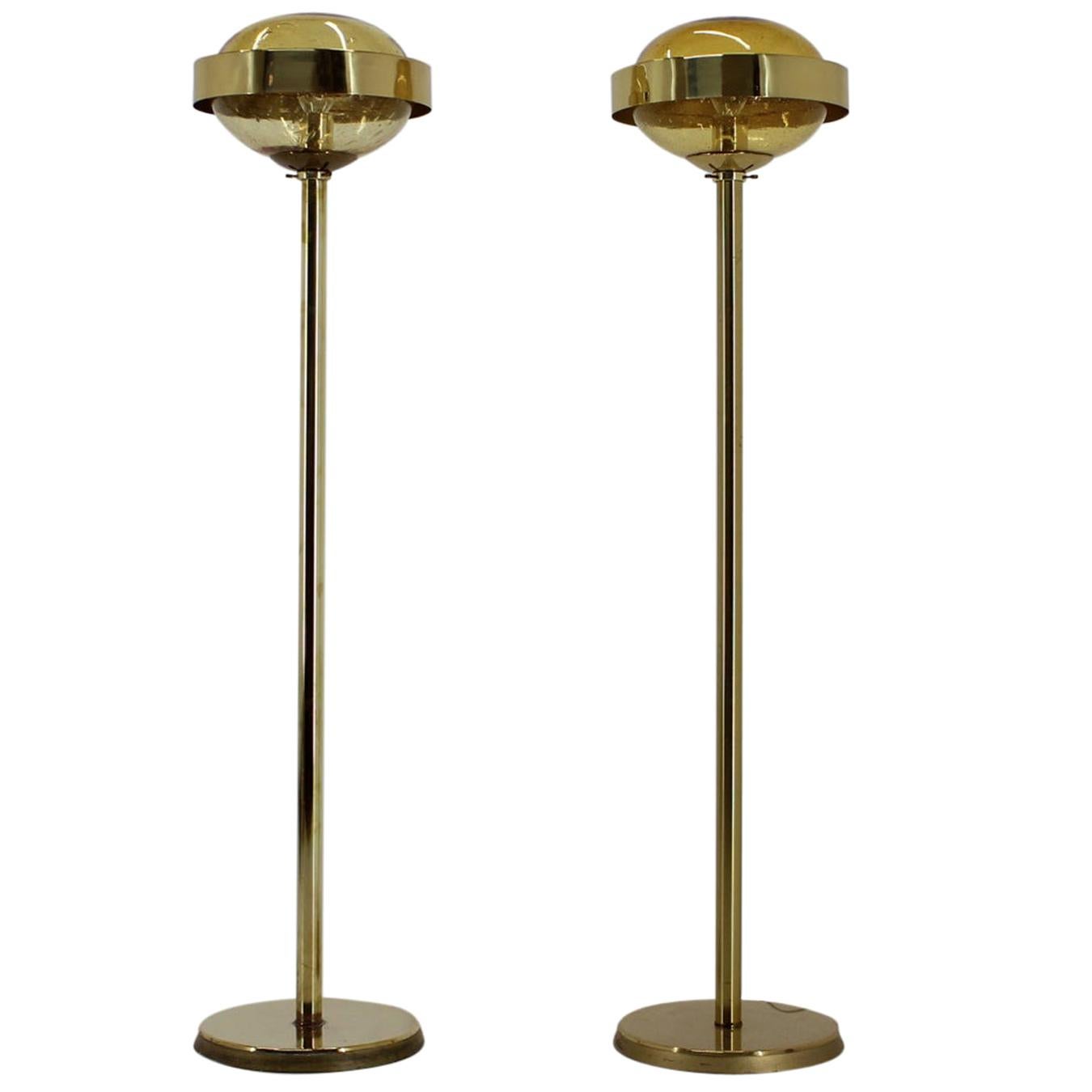 Pair of Preciosa Gold Floor Lamp, Czechoslovakia