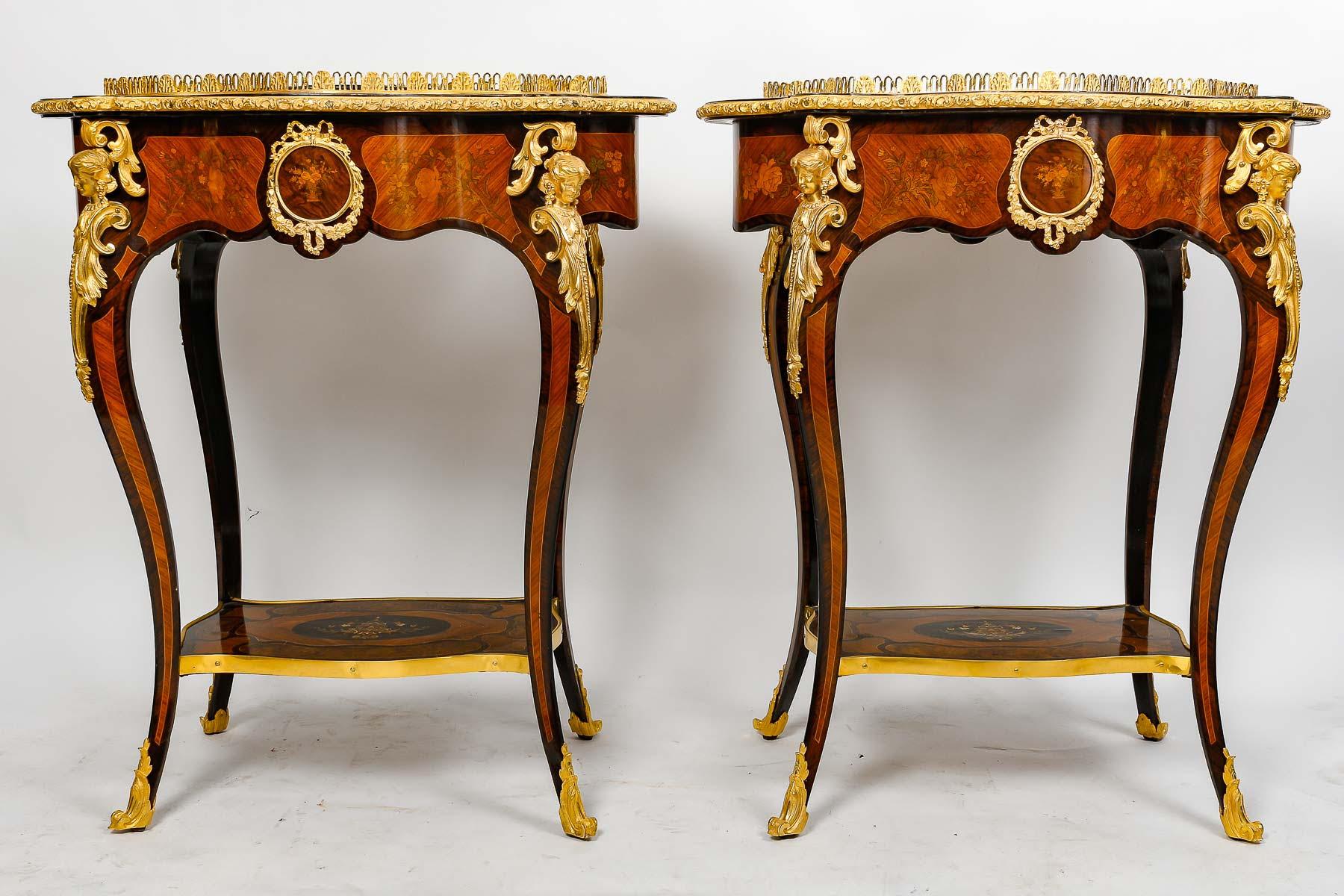 Pair of Precious Wood Marquetry and Gilt Bronze Planters, 19th Century.

A pair of Napoleon III period planters, 19th century, in precious wood marquetry and gilt bronze.
H: 84cm , W: 73cm, D: 53cm