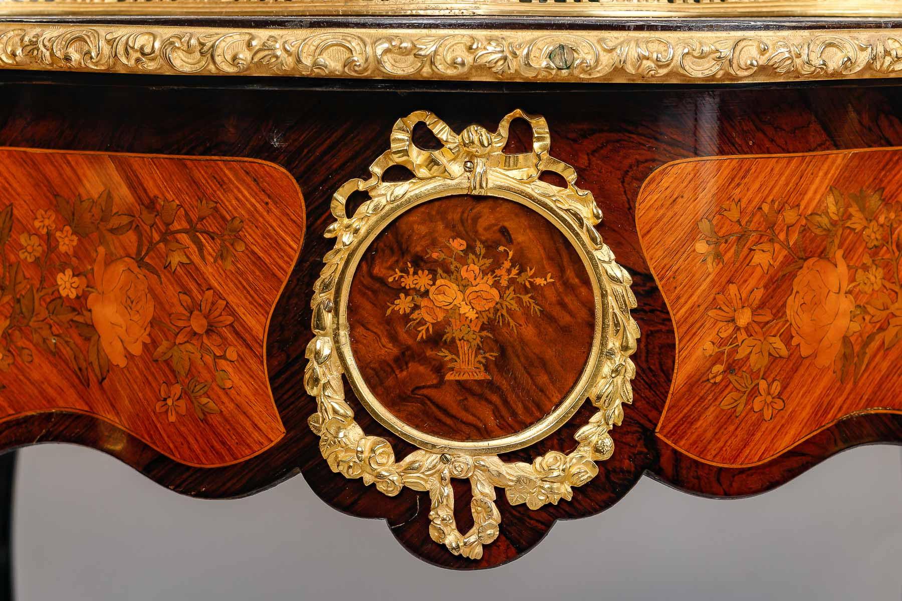 Napoleon III Pair of Precious Wood Marquetry and Gilt Bronze Planters, 19th Century. For Sale