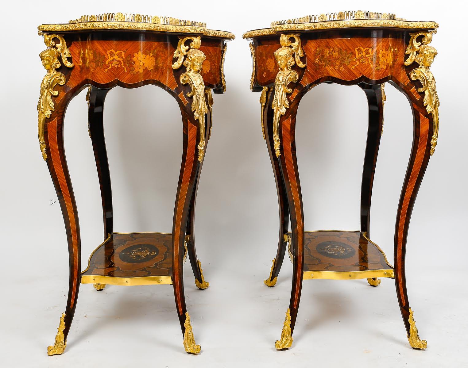 Pair of Precious Wood Marquetry and Gilt Bronze Planters, 19th Century. For Sale 1