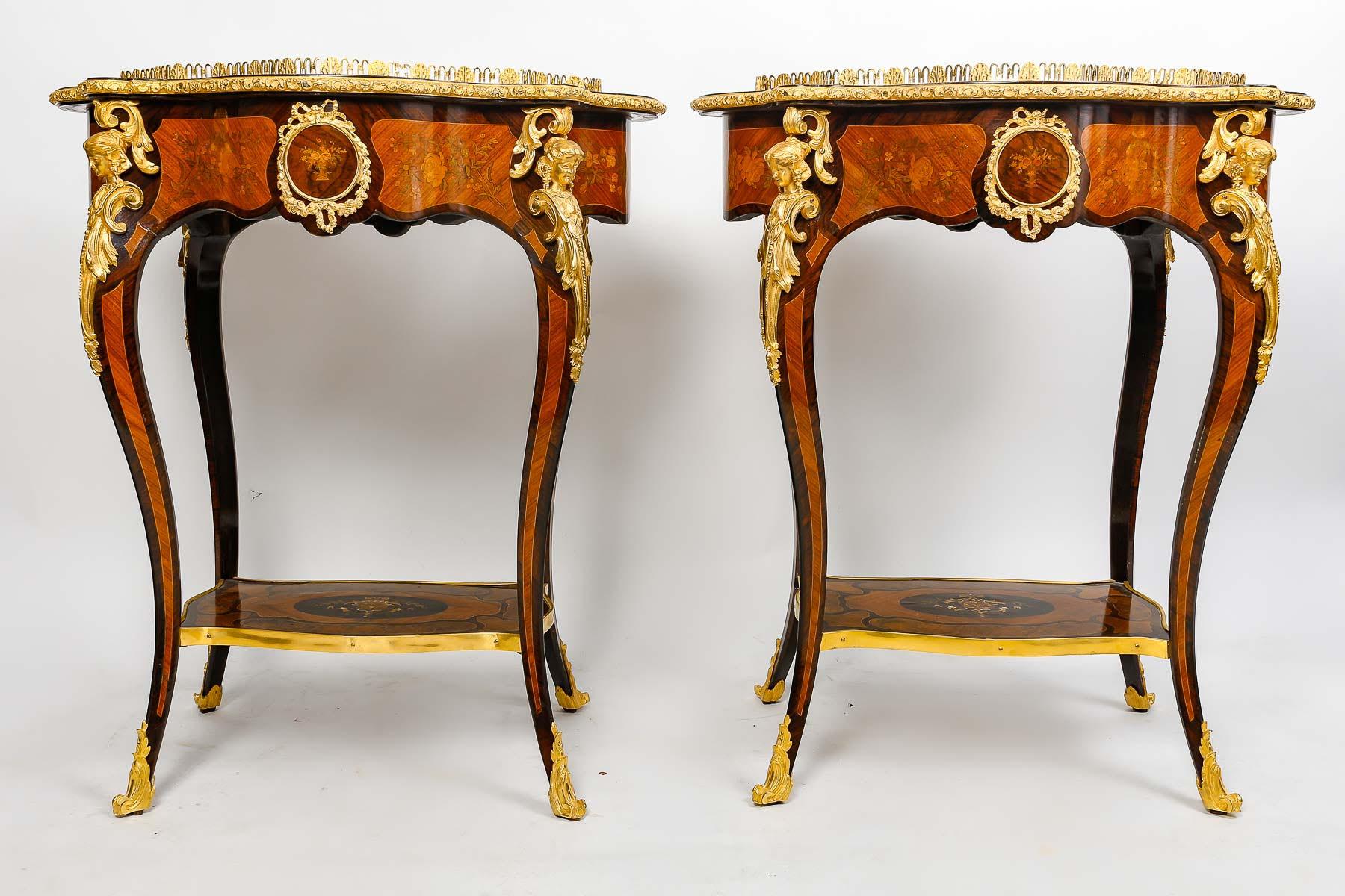Pair of Precious Wood Marquetry and Gilt Bronze Planters, 19th Century. For Sale 2