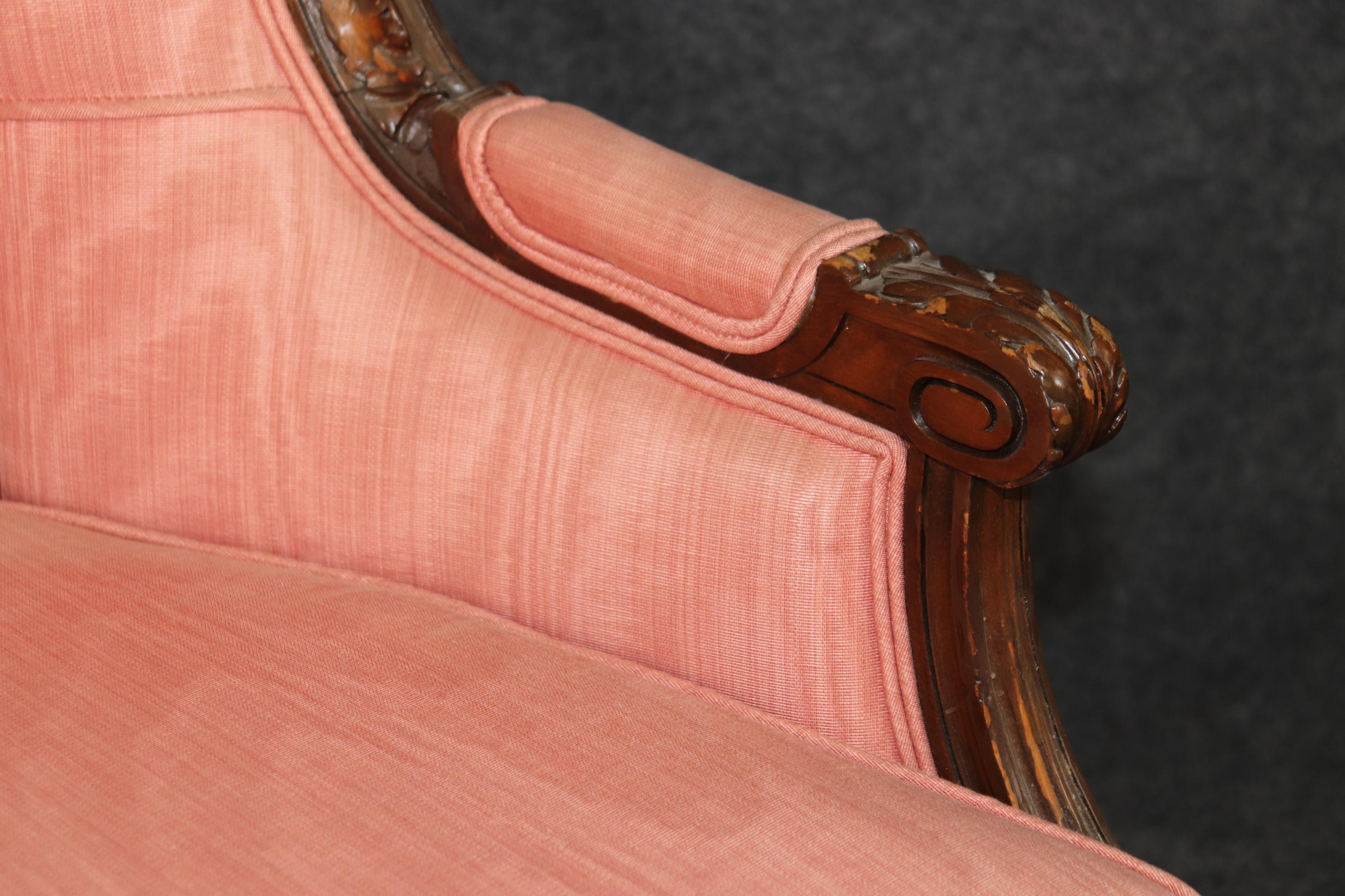 Pair of Precisely Carved French Walnut Bergere Wing Chairs Circa 1930s For Sale 5